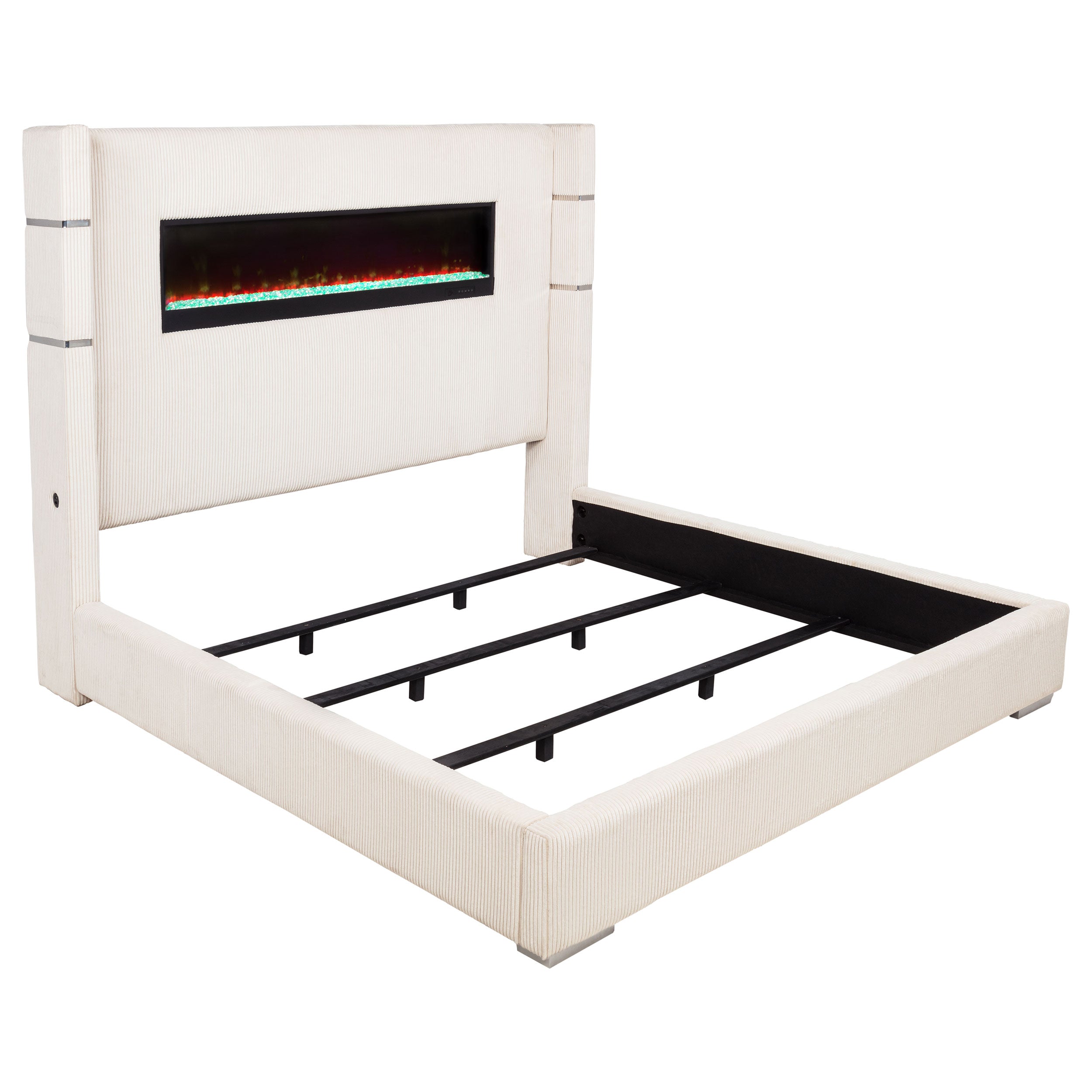 Orleans Furniture - Coaster - Tisdall Upholstered Eastern King Flame Visualizer Bed Cream - 306032KE