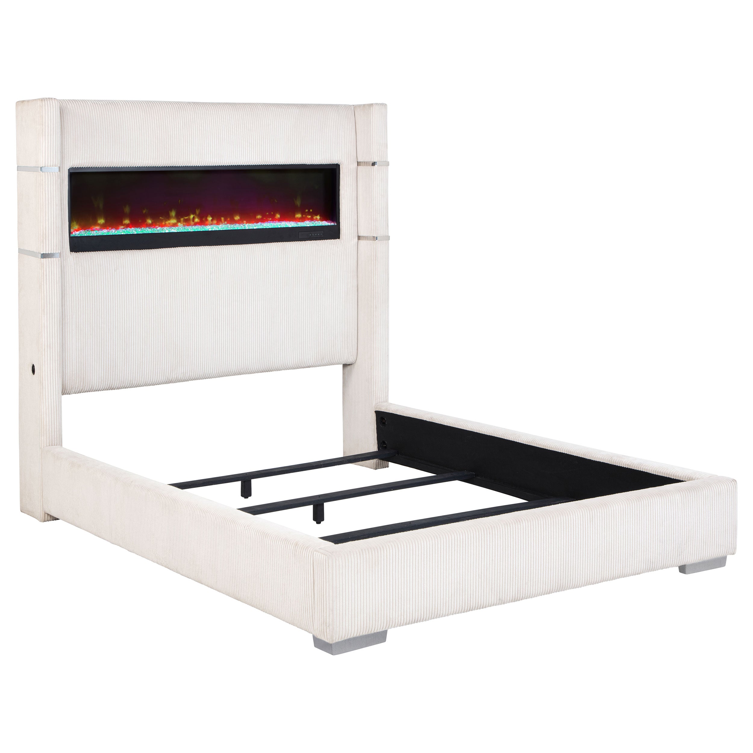 Orleans Furniture - Coaster - Tisdall Upholstered Queen Flame Visualizer Bed Cream - 306032Q