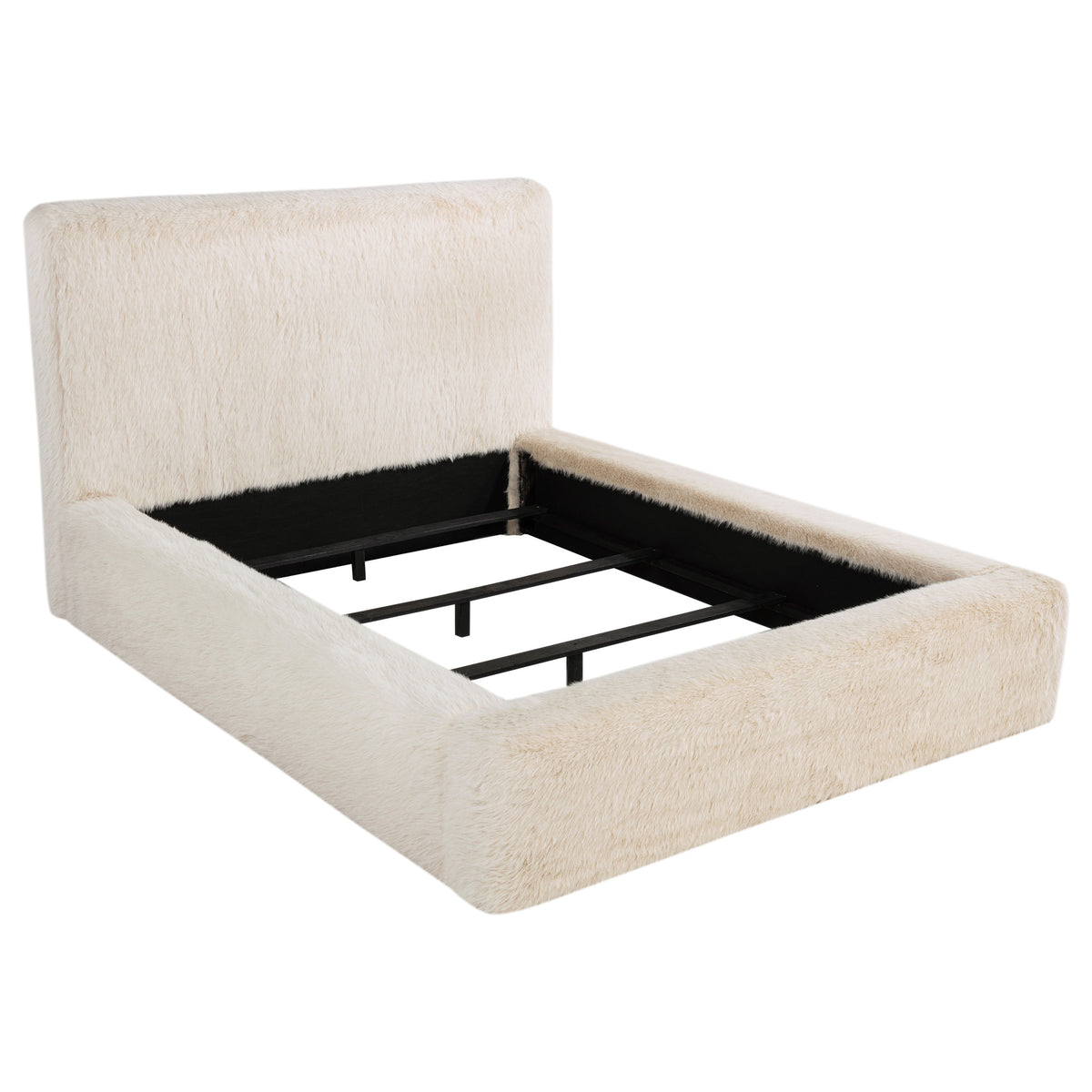 Orleans Furniture - Coaster - Rebecca Faux Fur Upholstered California King Bed Cream - 306141KW
