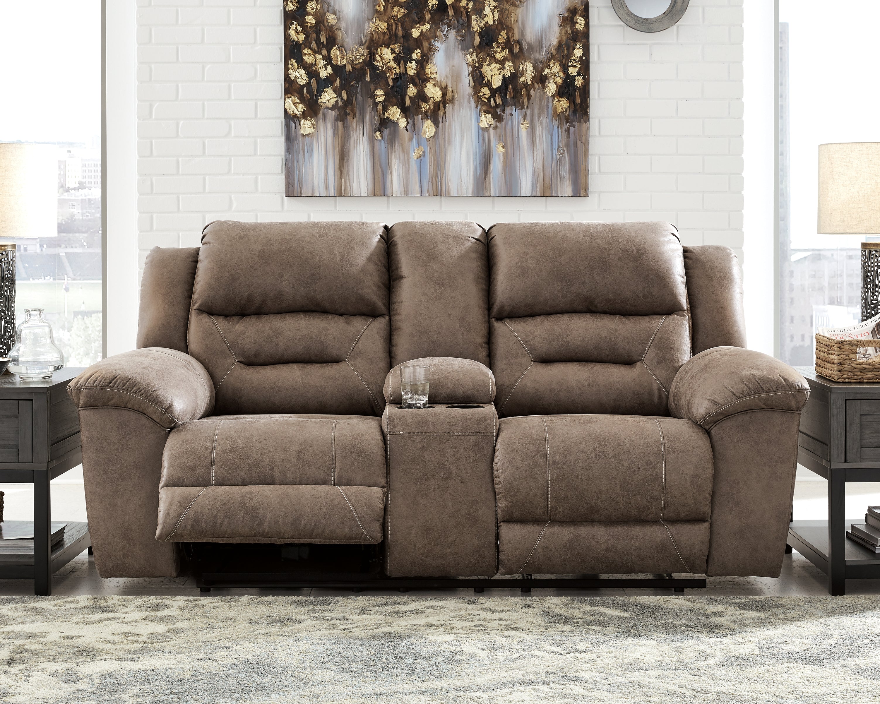 Orleans Furniture - Ashley Furniture - Stoneland Living Room - DBL REC PWR Loveseat w/Console / Fossil - 3990596