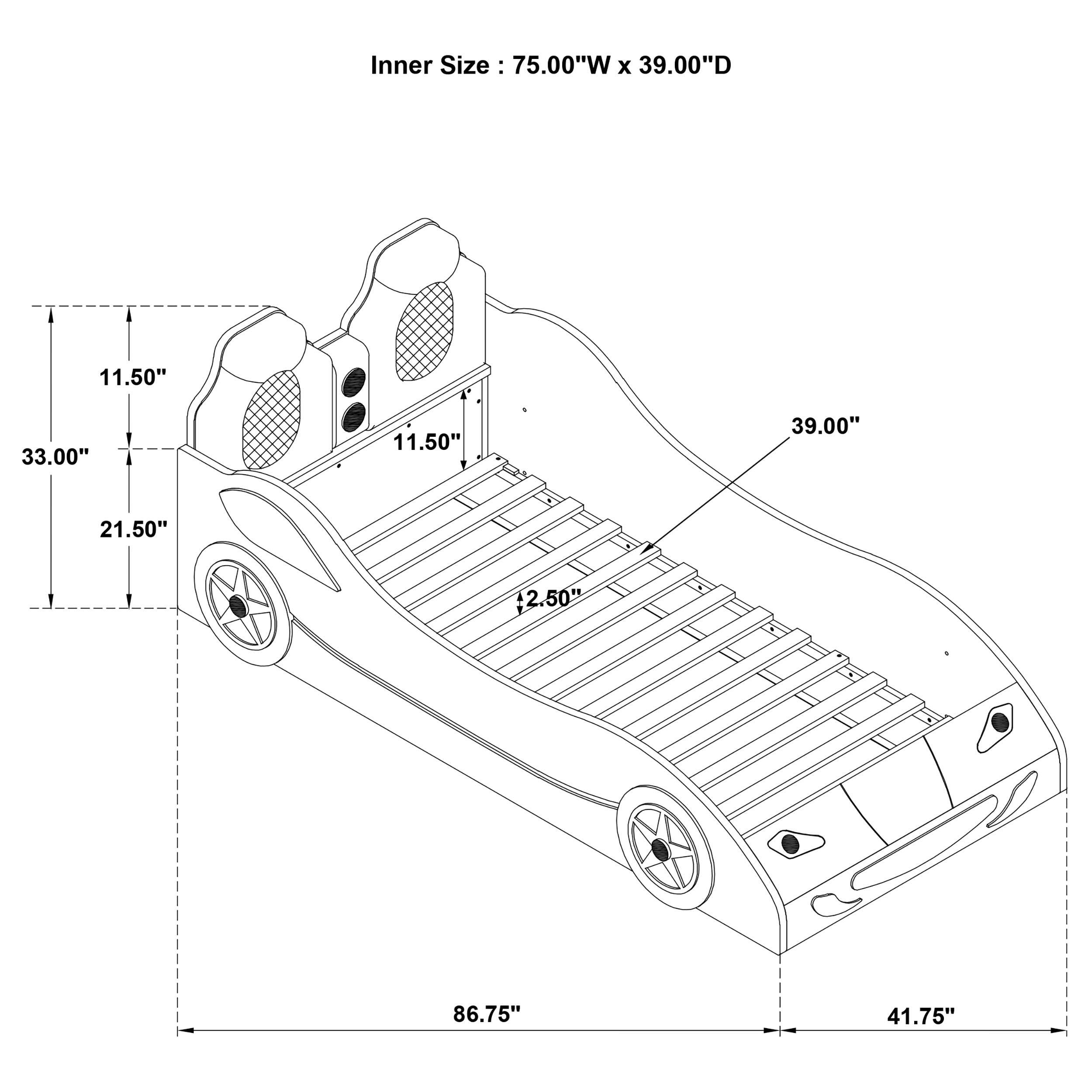 Cruiser Wood Twin LED Race Car Bed and 7-inch Mattress White