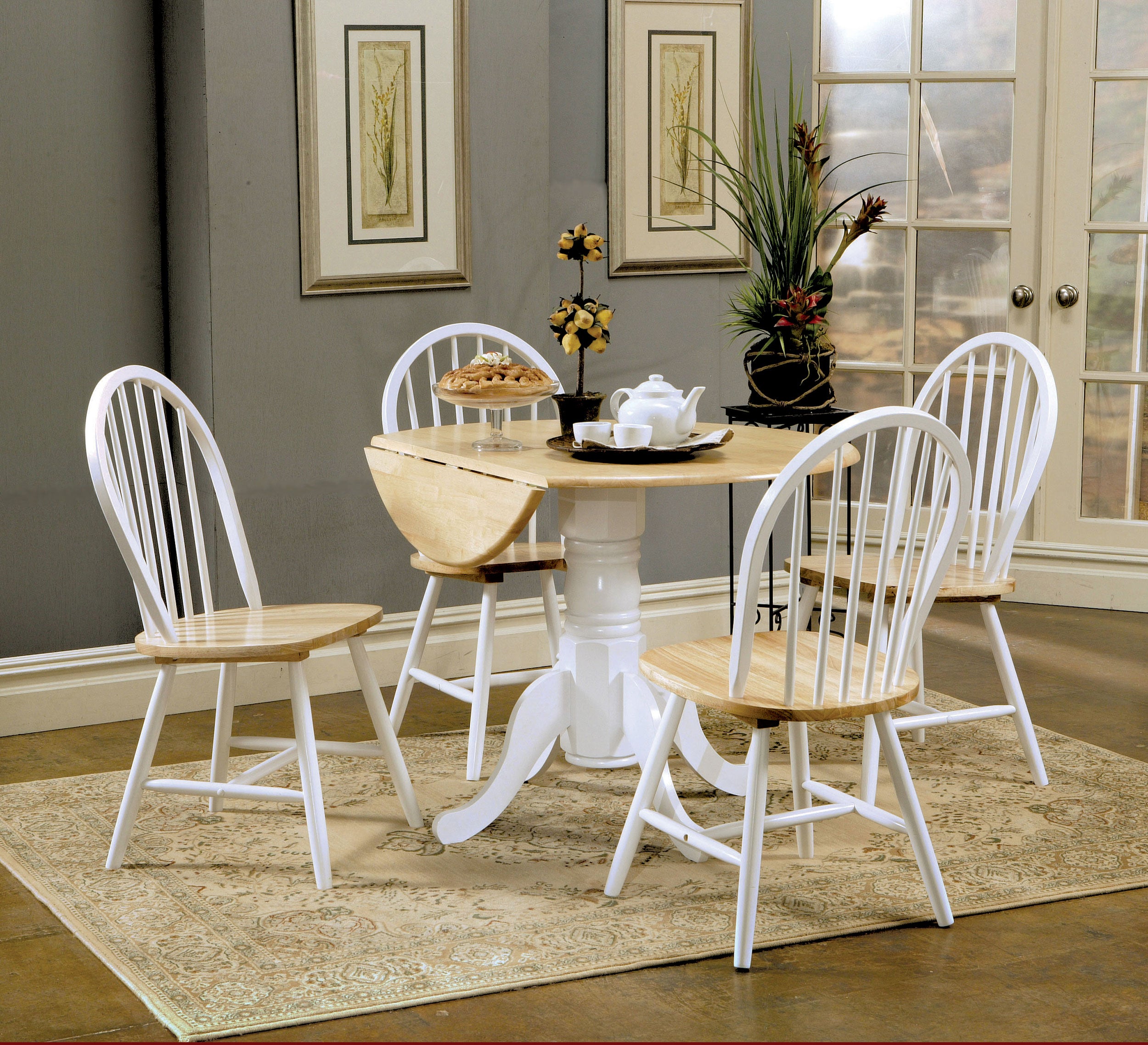 Orleans Furniture - Coaster - Allison 5-piece Round Drop Leaf Dining Table Set White - 4241-S5