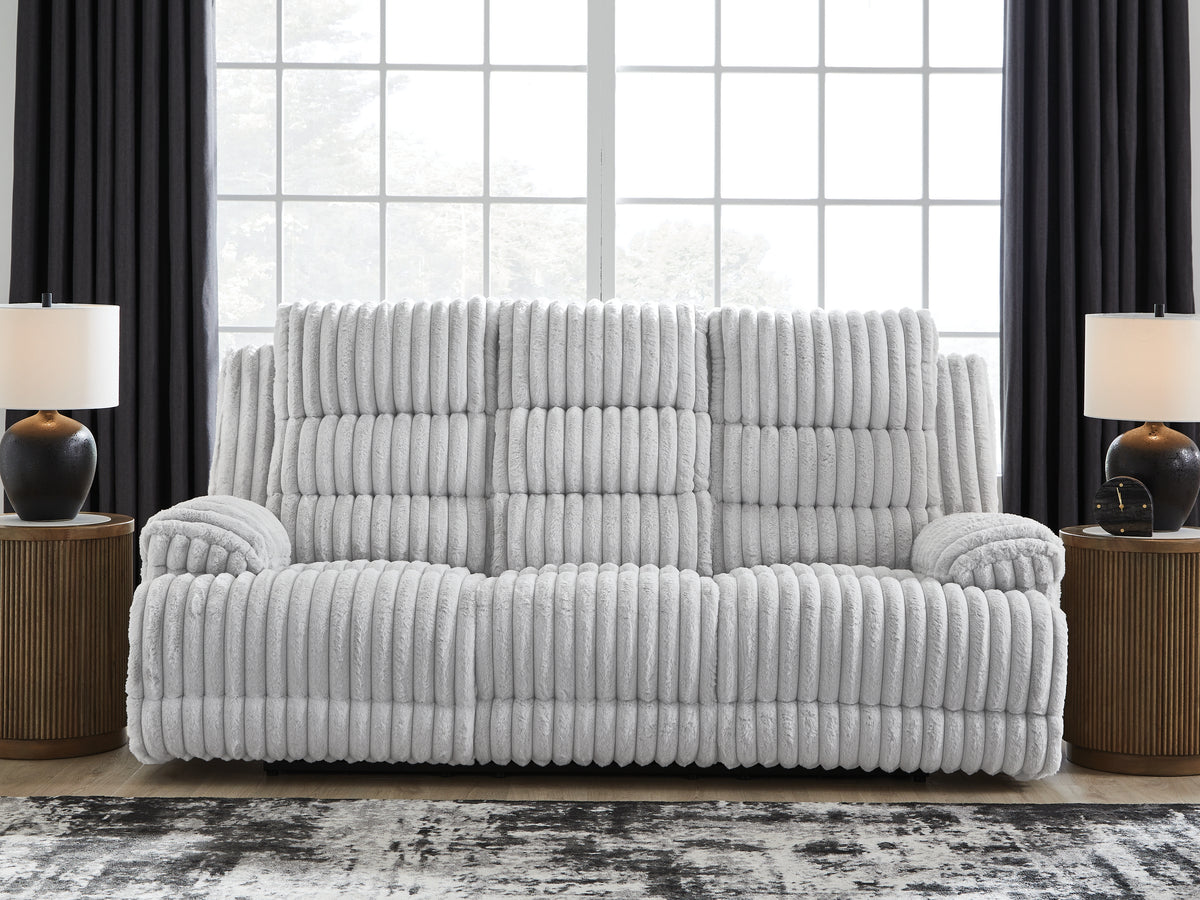 Orleans Furniture - Ashley Furniture - Rhines Falls Living Room - REC PWR Sofa w/Drop Down Table / Alloy - PC4280499