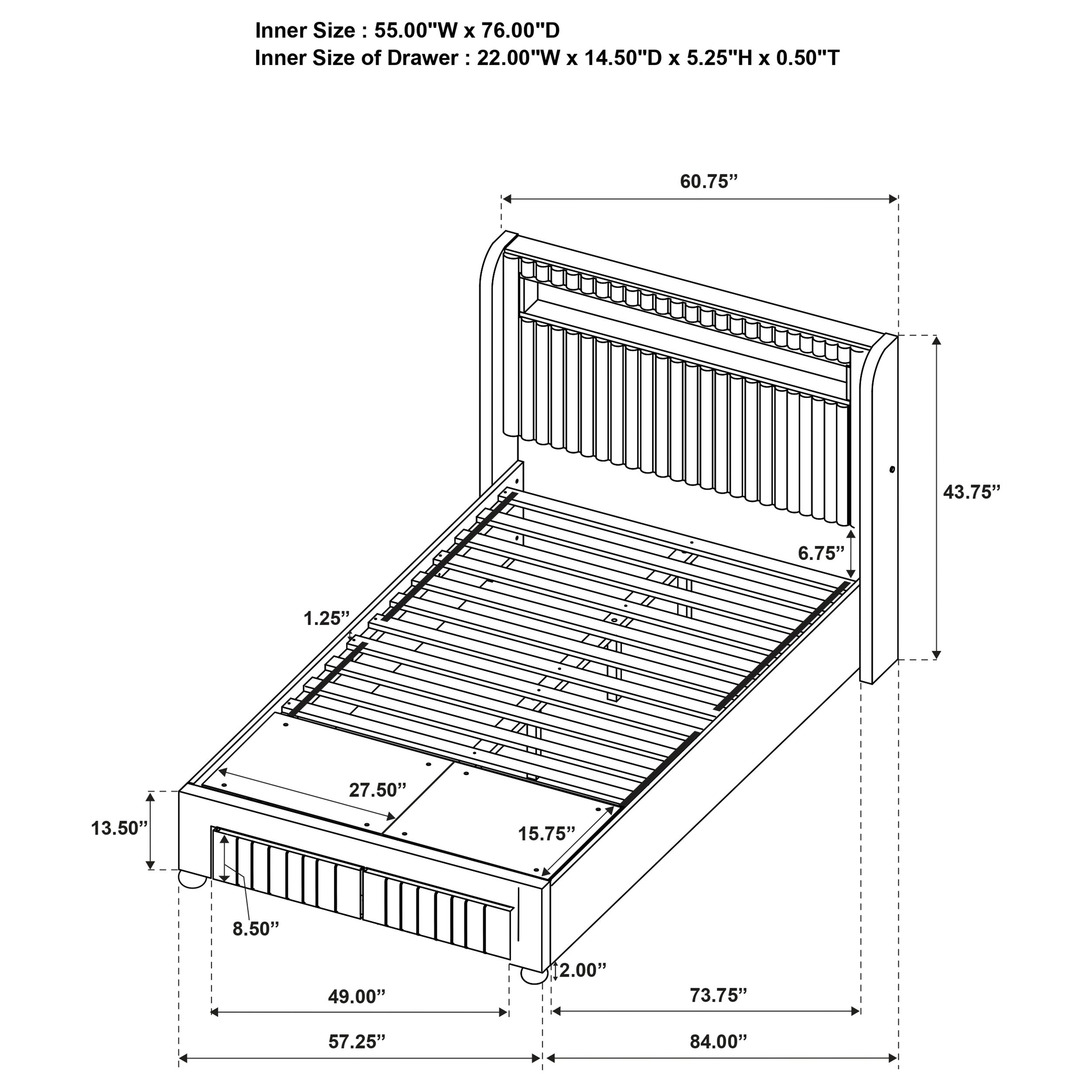 Madison Upholstered LED Full Storage Platform Bed Cream