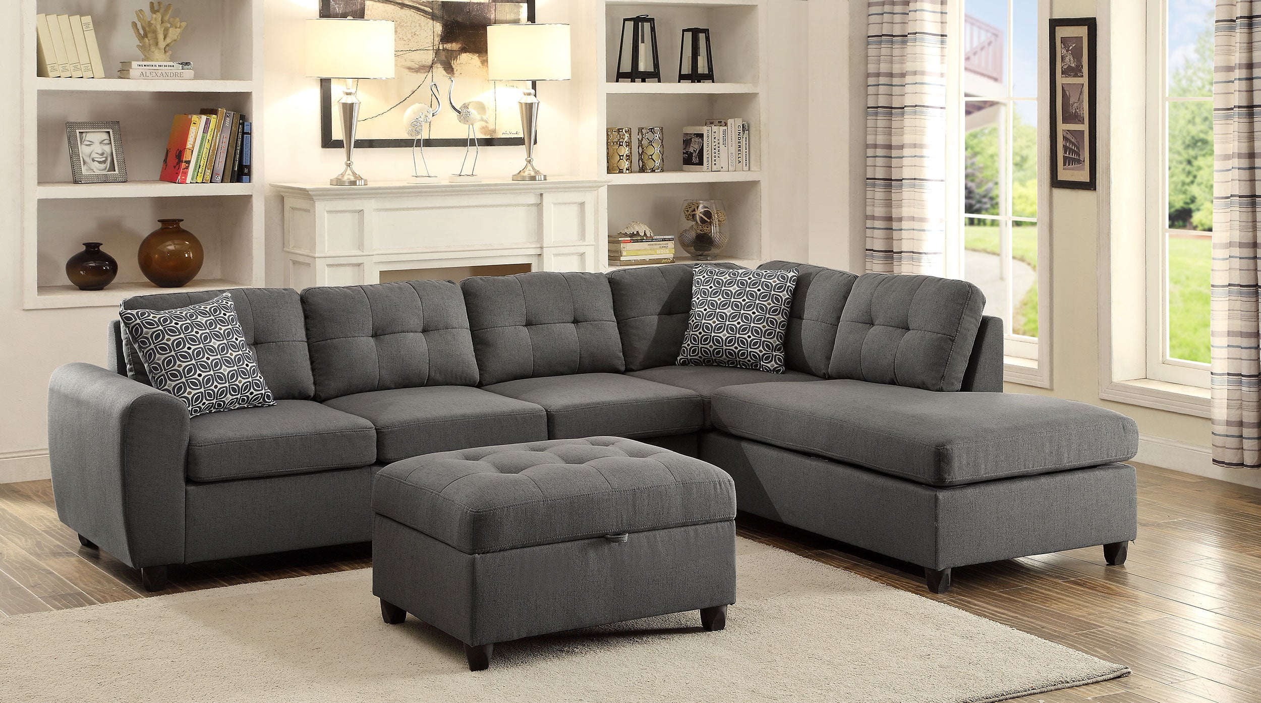 Orleans Furniture - Coaster - Stonenesse Sectional Sofa with Storage Ottoman Set Grey - 500413-S2