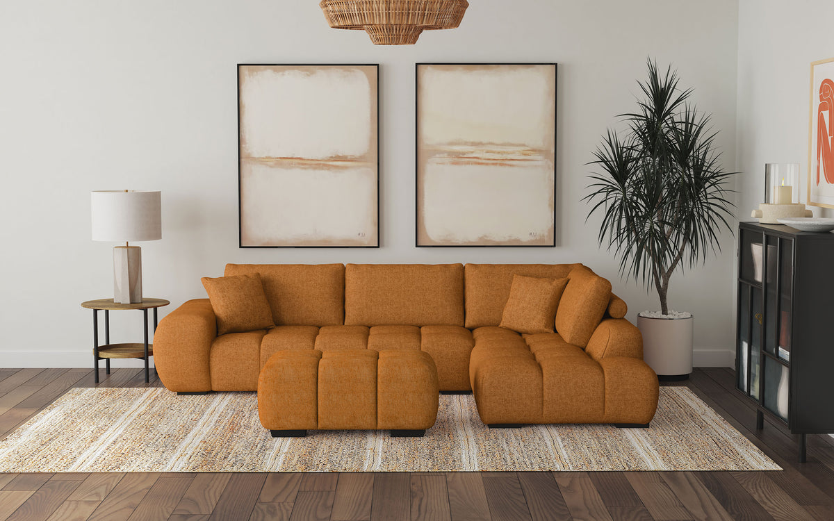 Orleans Furniture - Coaster - Camacho Upholstered Sectional Sofa with Ottoman Set Orange - 503975-SET