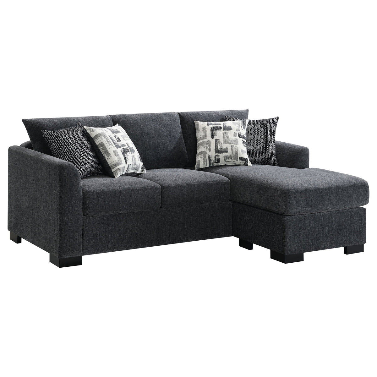 Orleans Furniture - Coaster - Storey Upholstered Sleeper Sectional Chaise Sofa Dark Grey - 504777