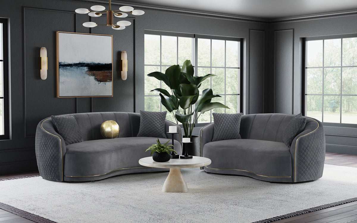 Orleans Furniture - Coaster - Brookside 2-piece Velvet Upholstered Sofa Set Dark Grey - 504844-S2