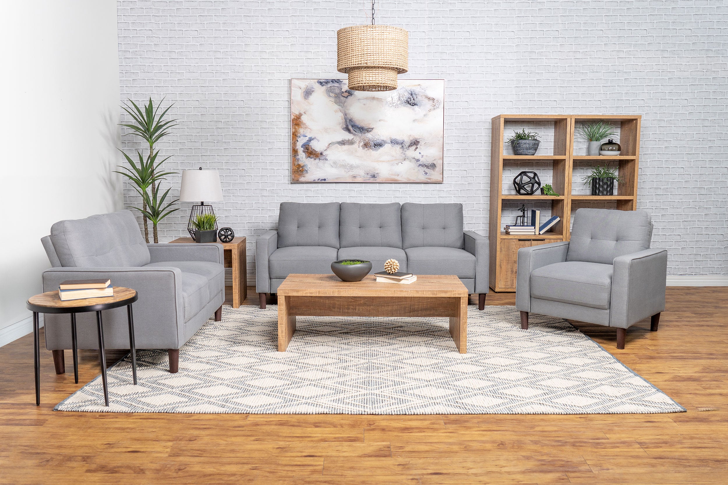 Orleans Furniture - Coaster - Bowen 3-piece Upholstered Track Arm Tufted Sofa Set Grey - 506781-S3