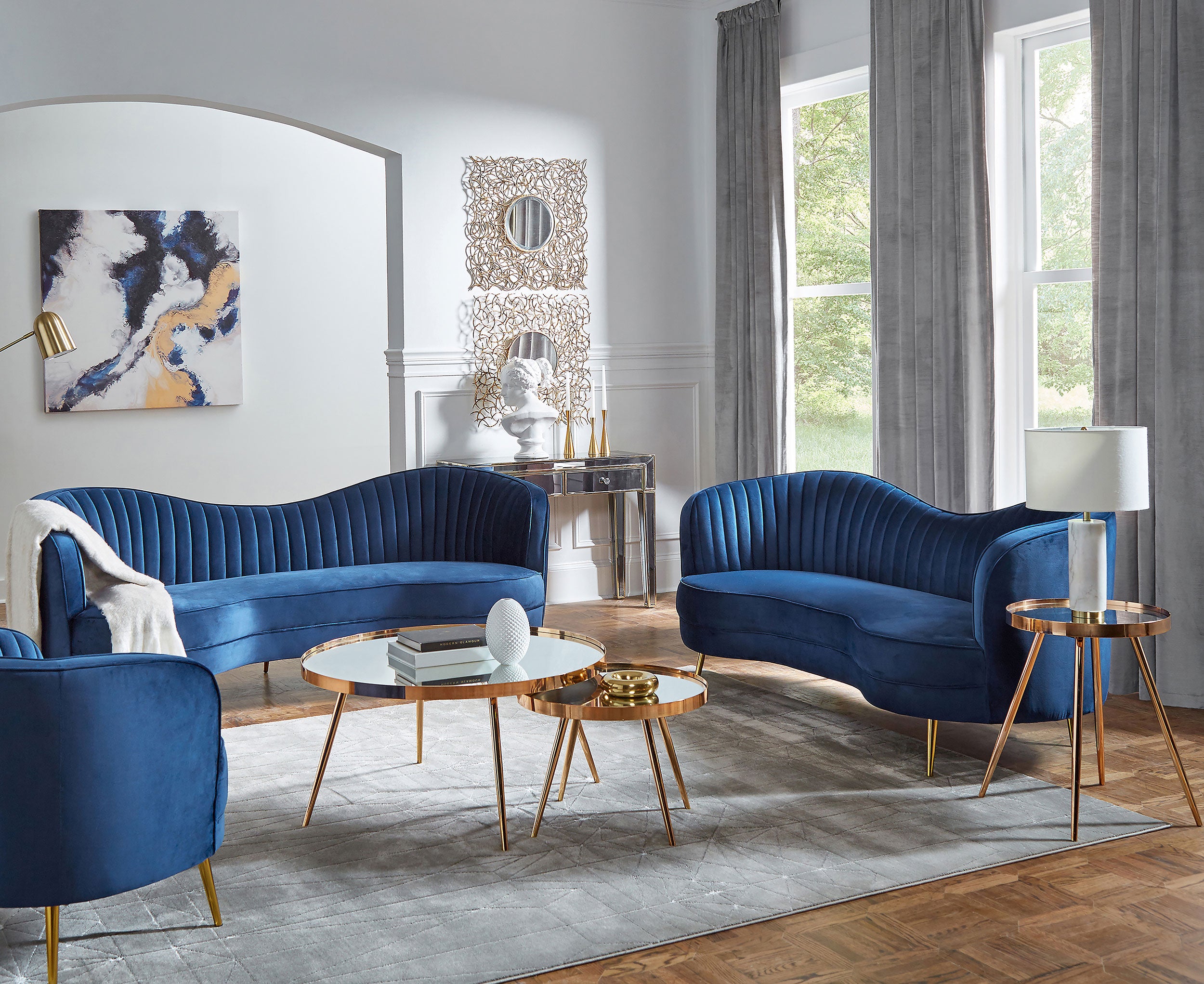 Orleans Furniture - Coaster - Sophia 3-piece Upholstered Channel Tufted Sofa Set Blue - 506861-S3