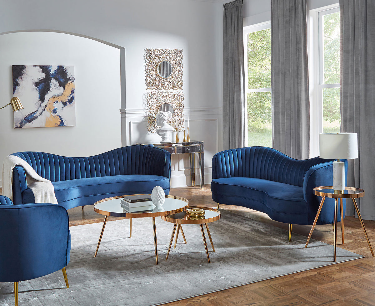 Orleans Furniture - Coaster - Sophia 3-piece Upholstered Channel Tufted Sofa Set Blue - 506861-S3