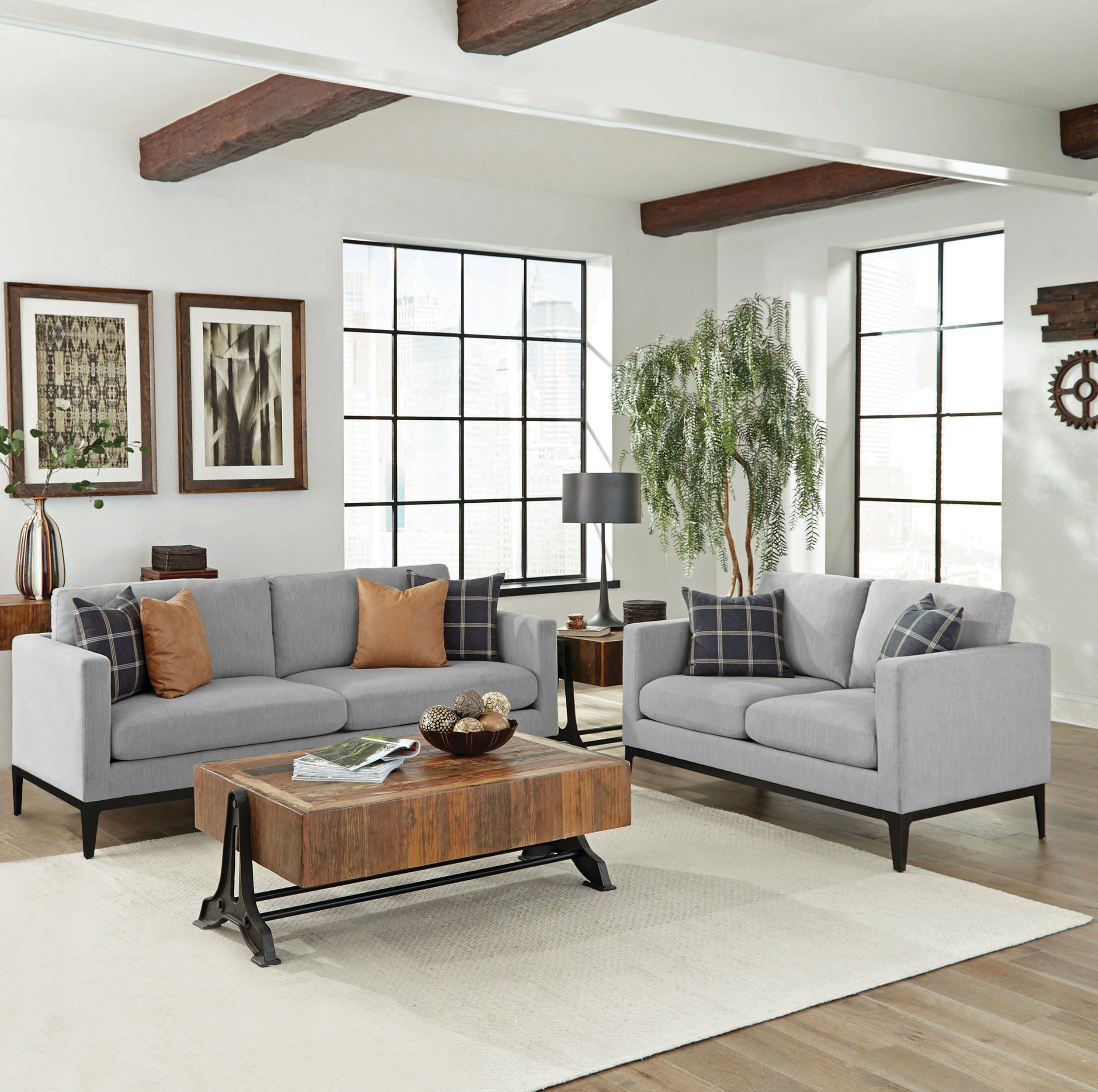 Orleans Furniture - Coaster - Apperson 2-piece Upholstered Track Arm Sofa Set Light Grey - 508681-S2
