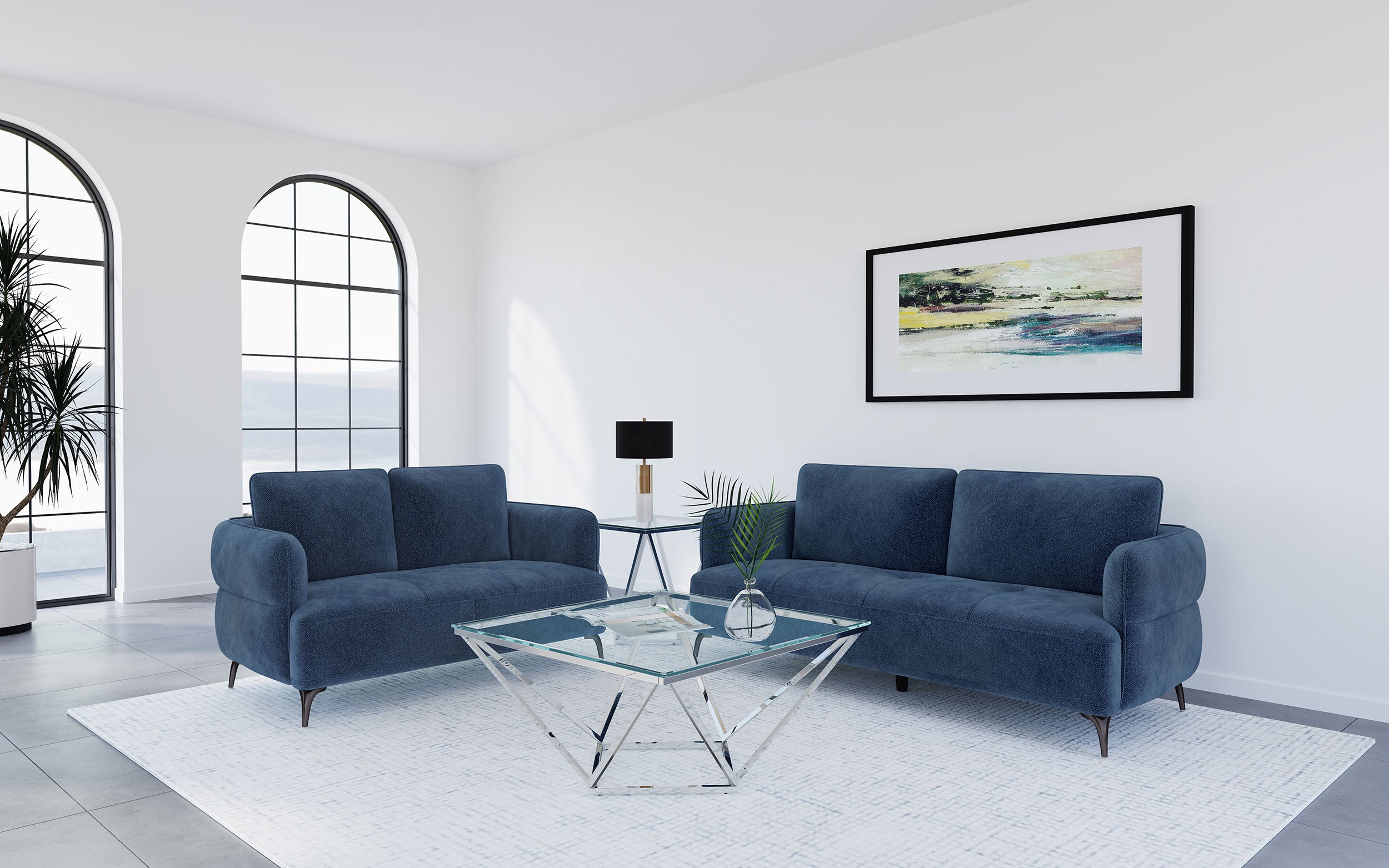 Orleans Furniture - Coaster - Lively 2-piece Chenille Upholstered Sofa Set Blue - 509041-S2