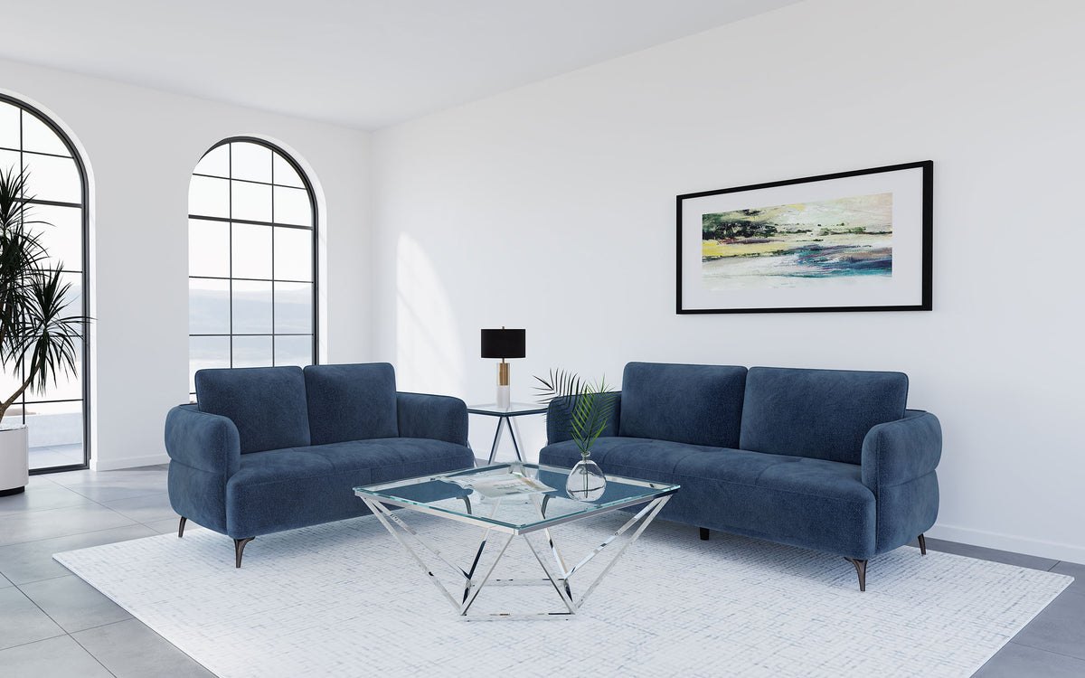 Orleans Furniture - Coaster - Lively 2-piece Chenille Upholstered Sofa Set Blue - 509041-S2
