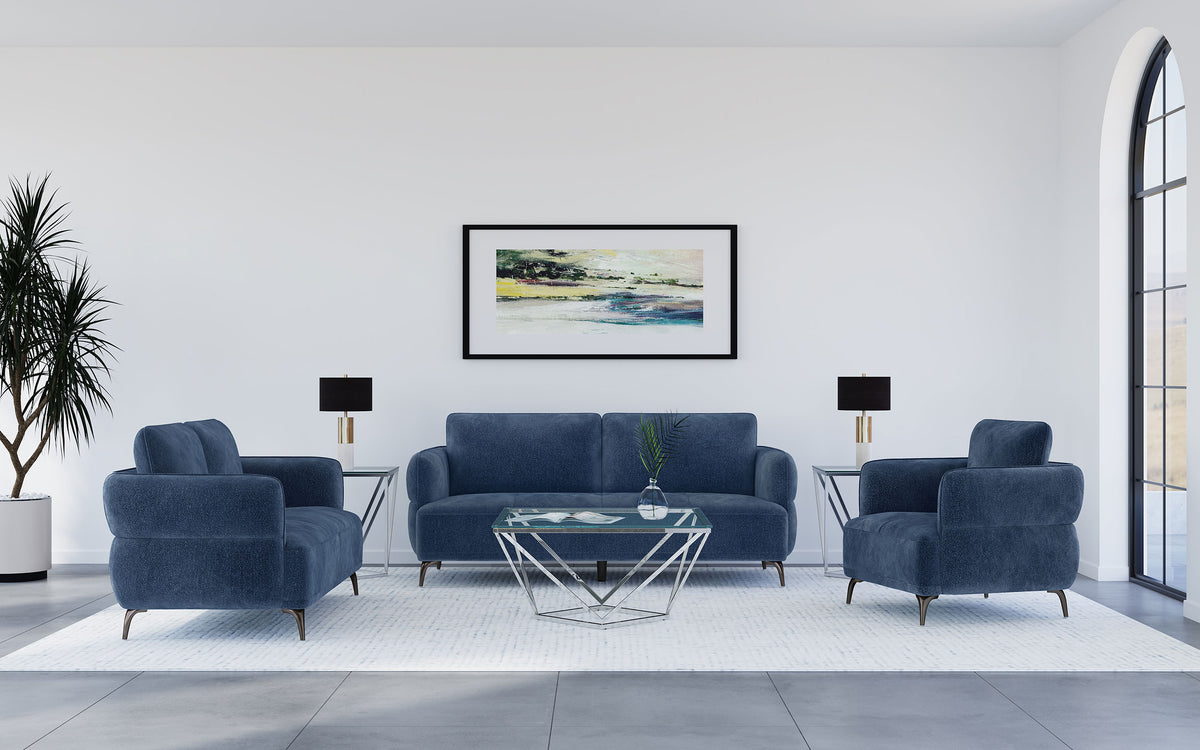 Orleans Furniture - Coaster - Lively 3-piece Chenille Upholstered Sofa Set Blue - 509041-S3