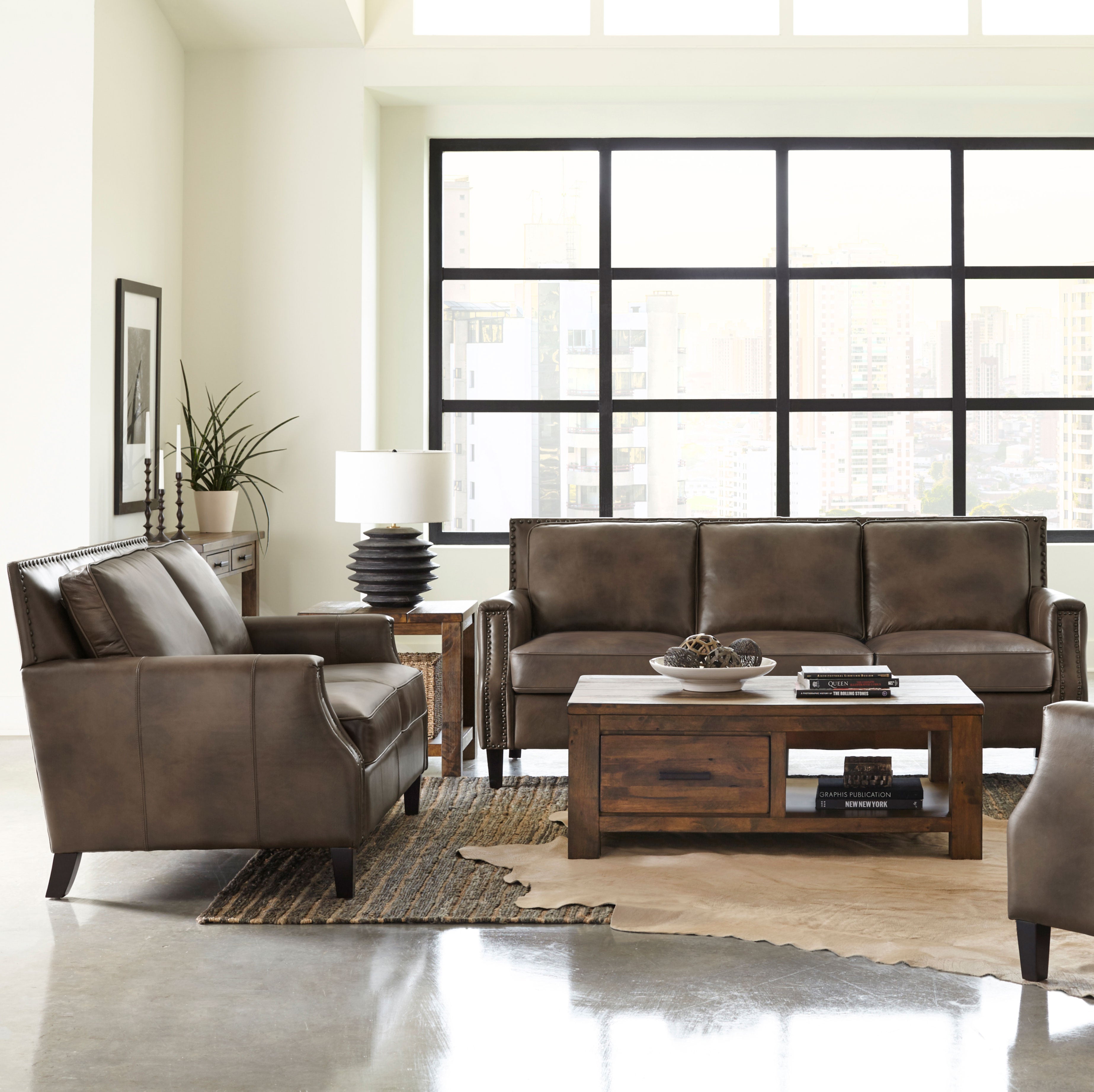 Orleans Furniture - Coaster - Leaton 2-piece Upholstered Recessed Arm Sofa Set Brown Sugar - 509441-S2