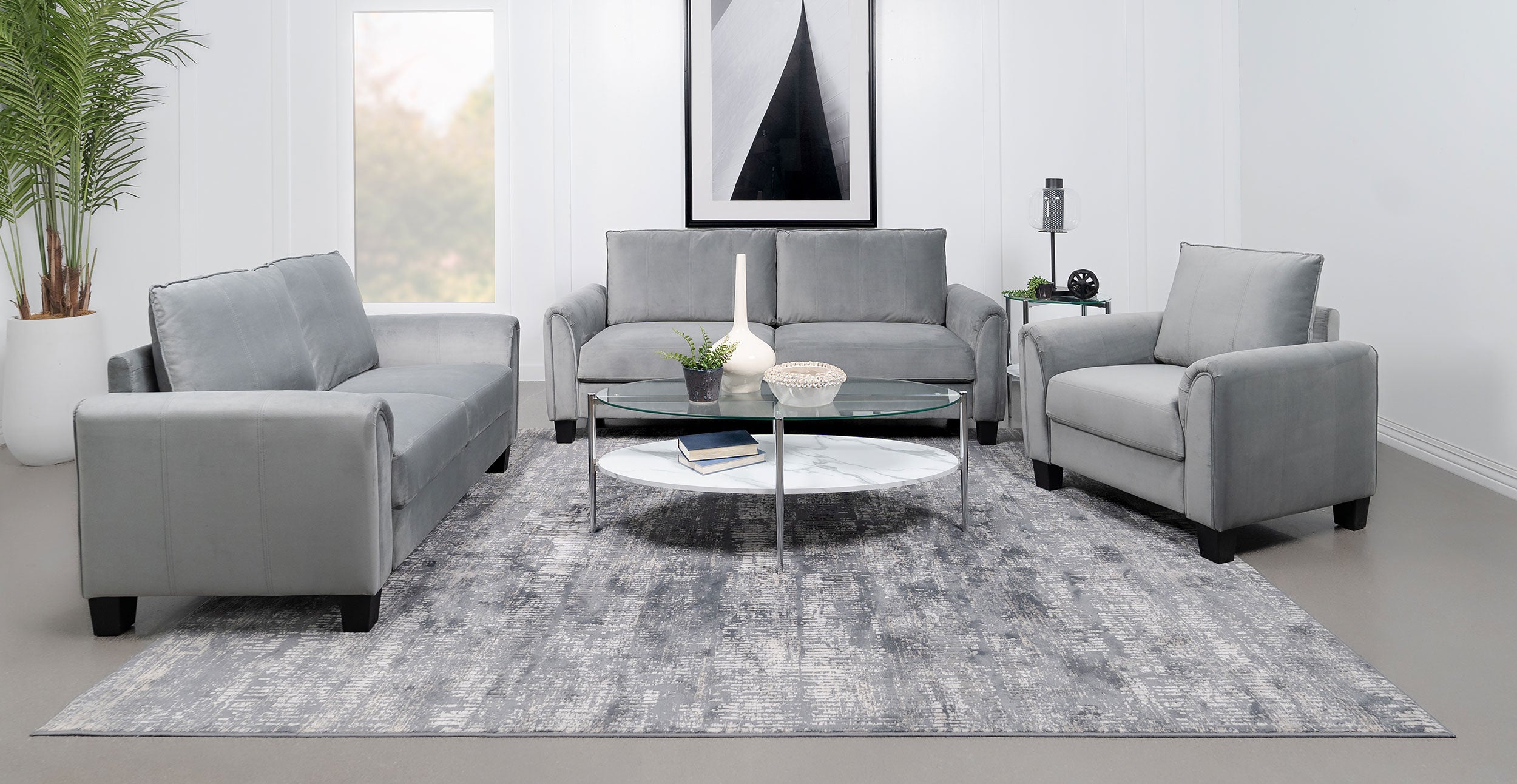 Orleans Furniture - Coaster - Davis 3-piece Upholstered Rolled Arm Sofa Grey - 509634-S3