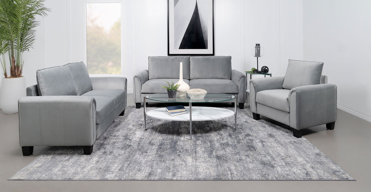 Orleans Furniture - Coaster - Davis 3-piece Upholstered Rolled Arm Sofa Grey - 509634-S3
