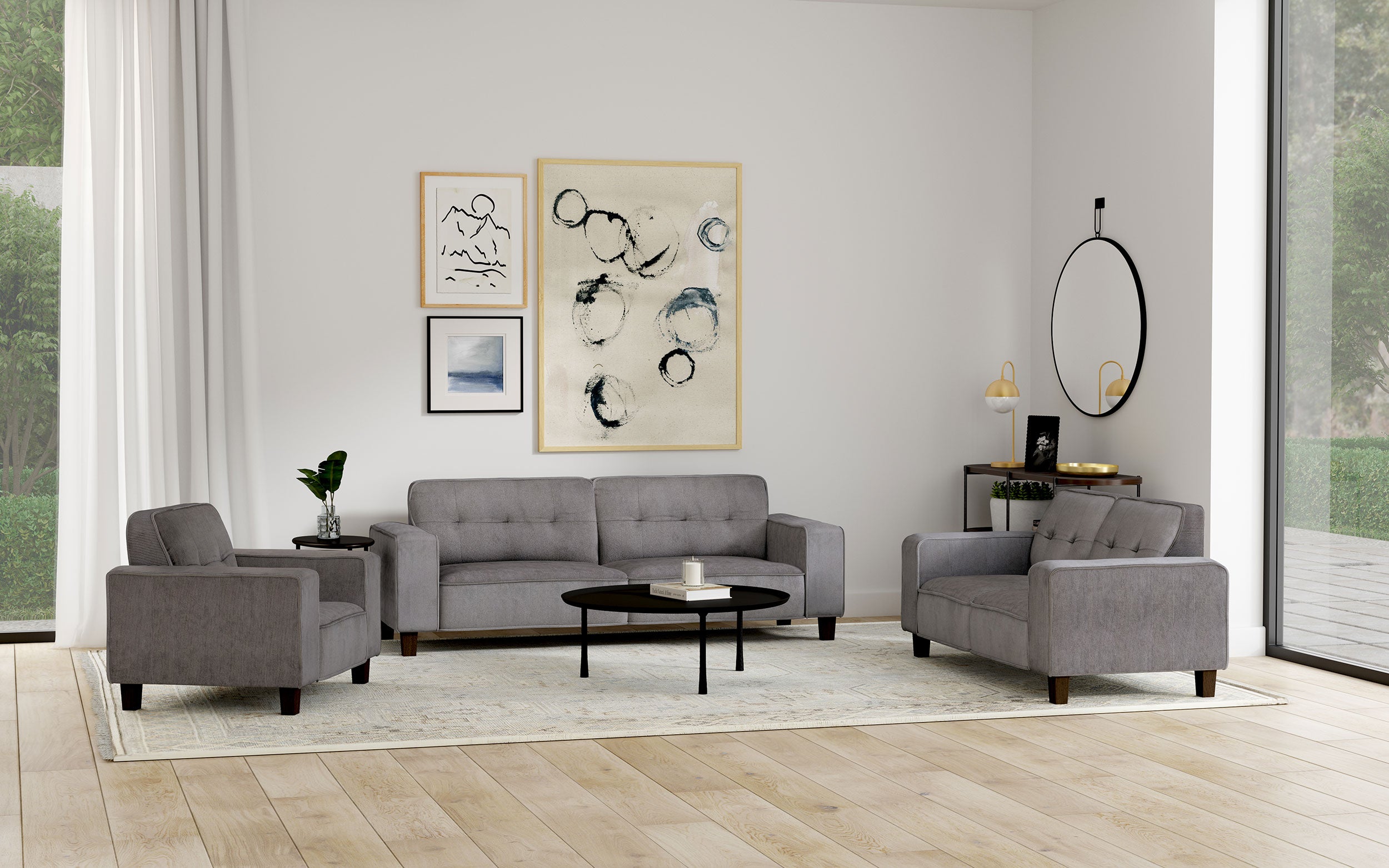 Orleans Furniture - Coaster - Deerhurst 3-piece Upholstered Track Arm Sofa Set Charcoal - 509641-S3