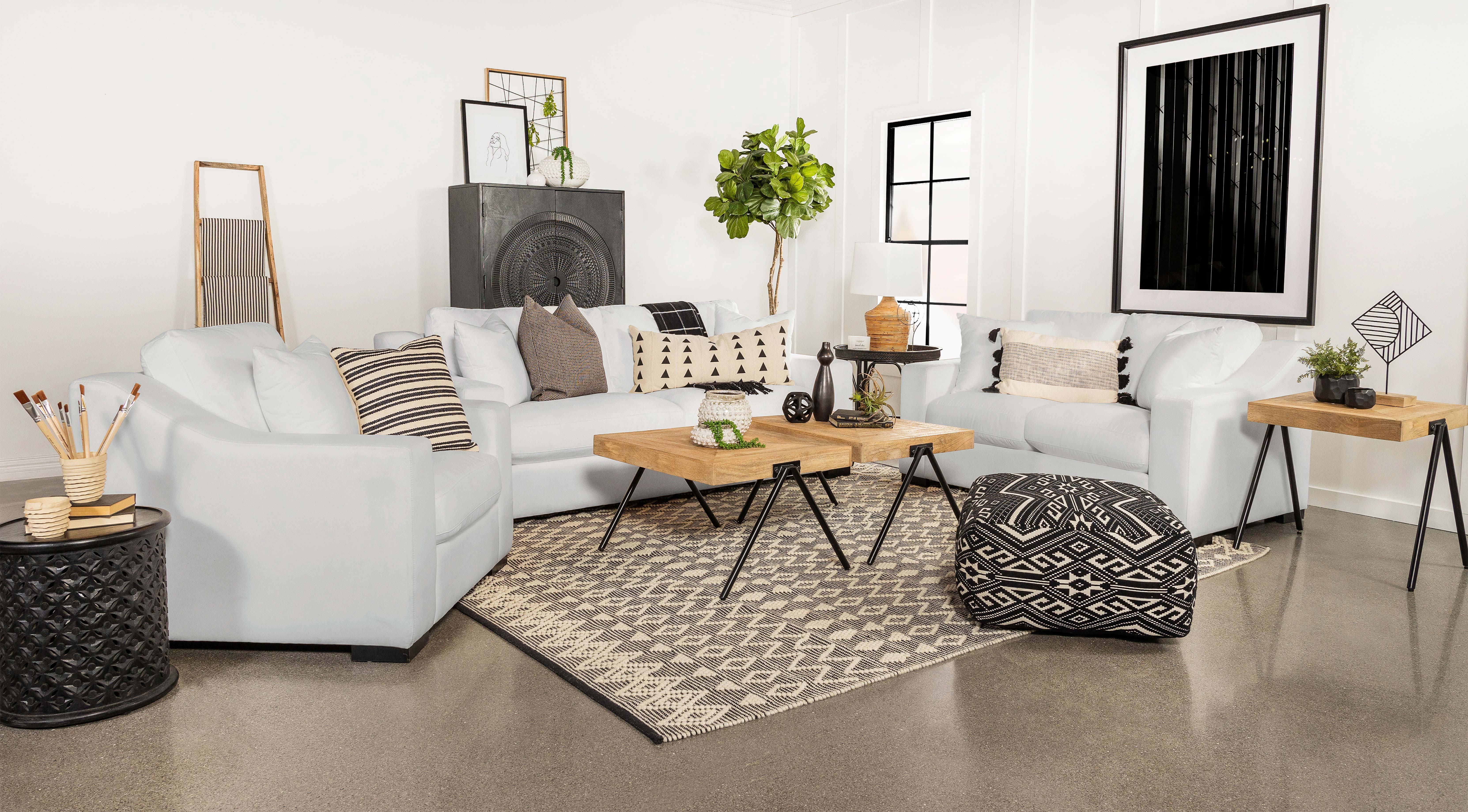 Orleans Furniture - Coaster - Ashlyn 3-piece Upholstered Sloped Arm Sofa Set White - 509891-S3