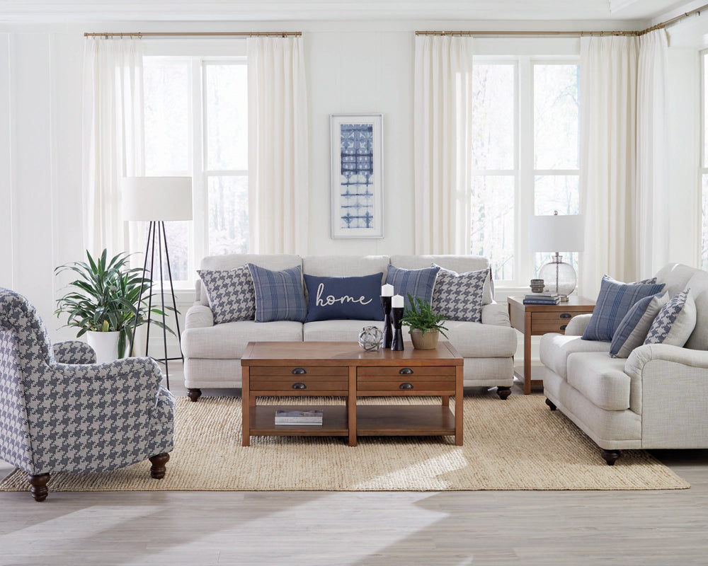 Orleans Furniture - Coaster - Glenn 3-piece Upholstered Sofa Set Light Grey and Blue - 511091-S3