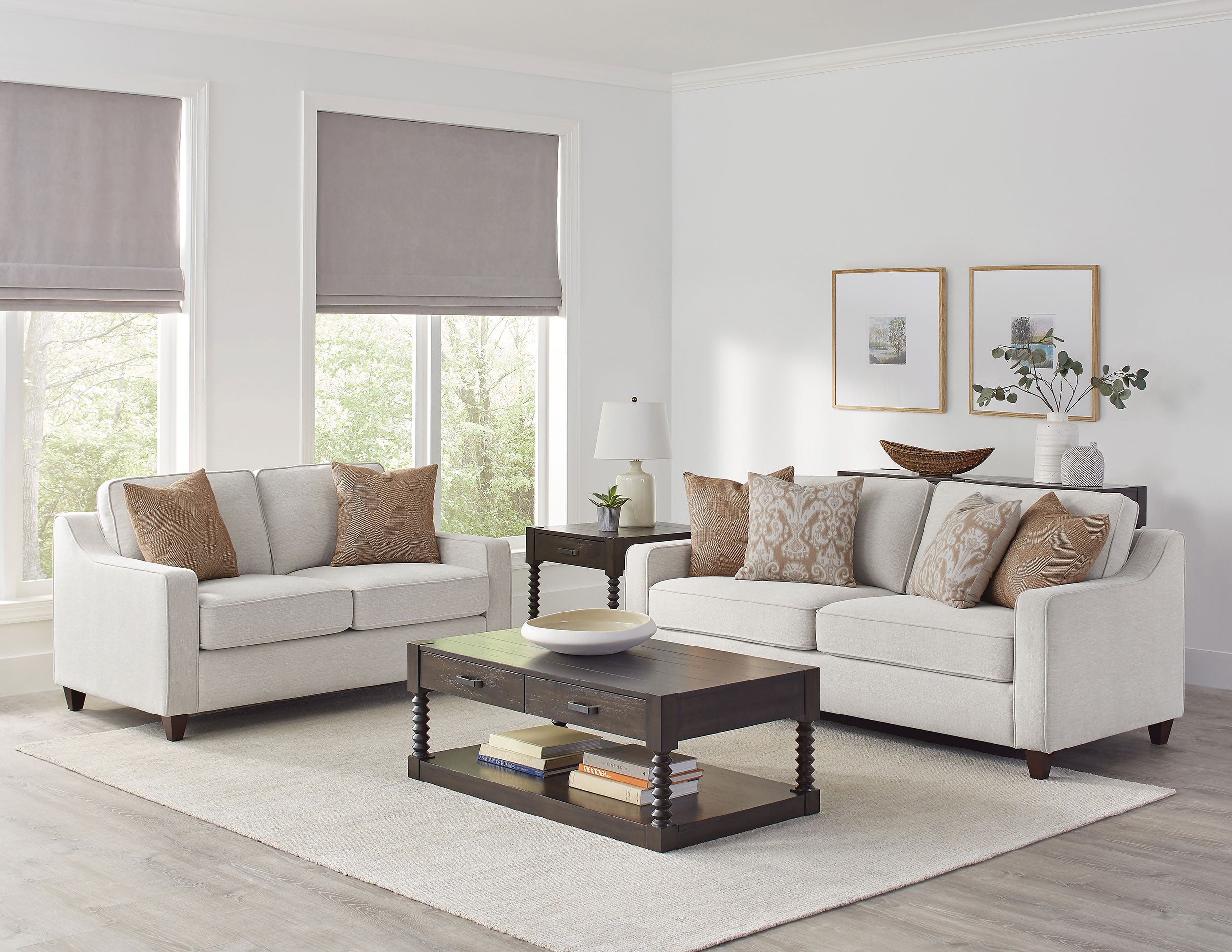 Orleans Furniture - Coaster - Christine 2-piece Upholstered Sloped Arm Sofa Set Beige - 552061-S2