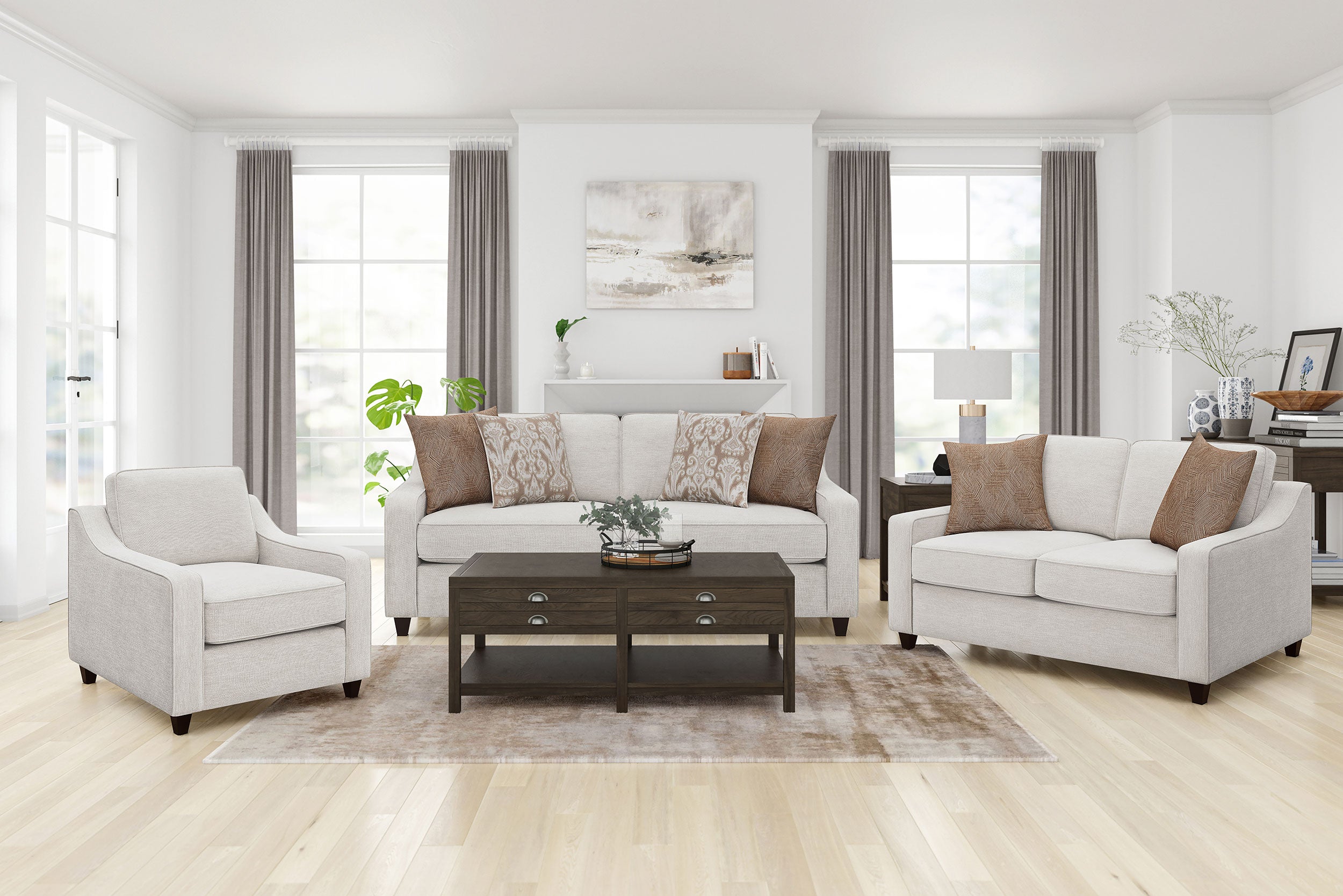 Orleans Furniture - Coaster - Christine 3-piece Upholstered Sloped Arm Sofa Set Beige - 552061-S3