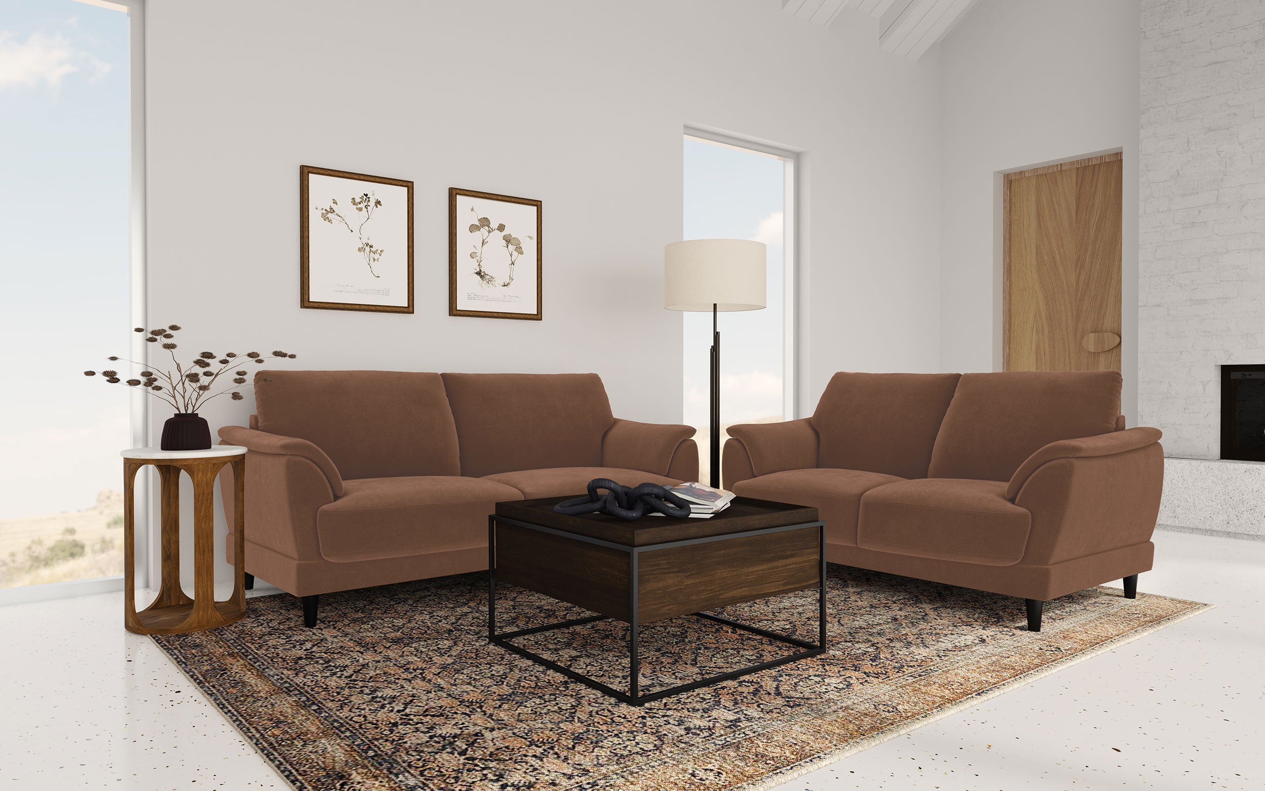 Orleans Furniture - Coaster - Selma 2-piece Velvet Upholstered Crescent Arm Sofa Set Rust - 552101-S2