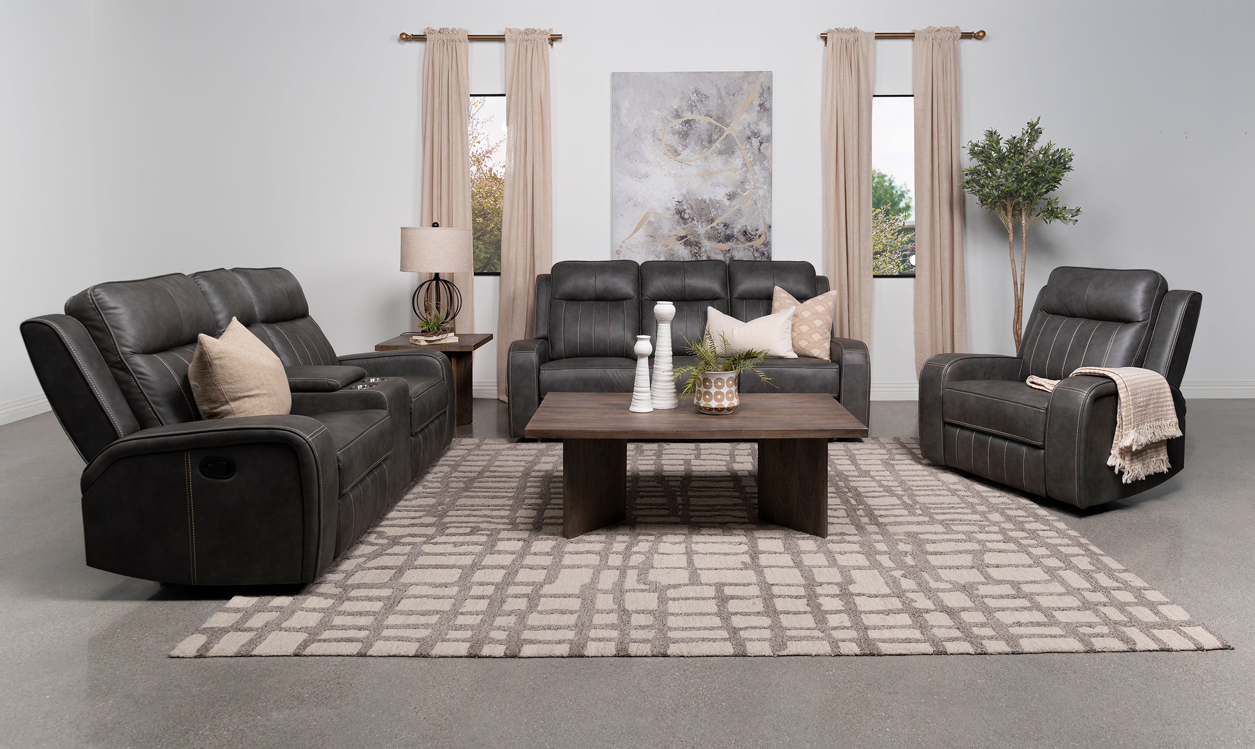 Orleans Furniture - Coaster - Raelynn 3-piece Upholstered Reclining Sofa Set Grey - 603191-S3