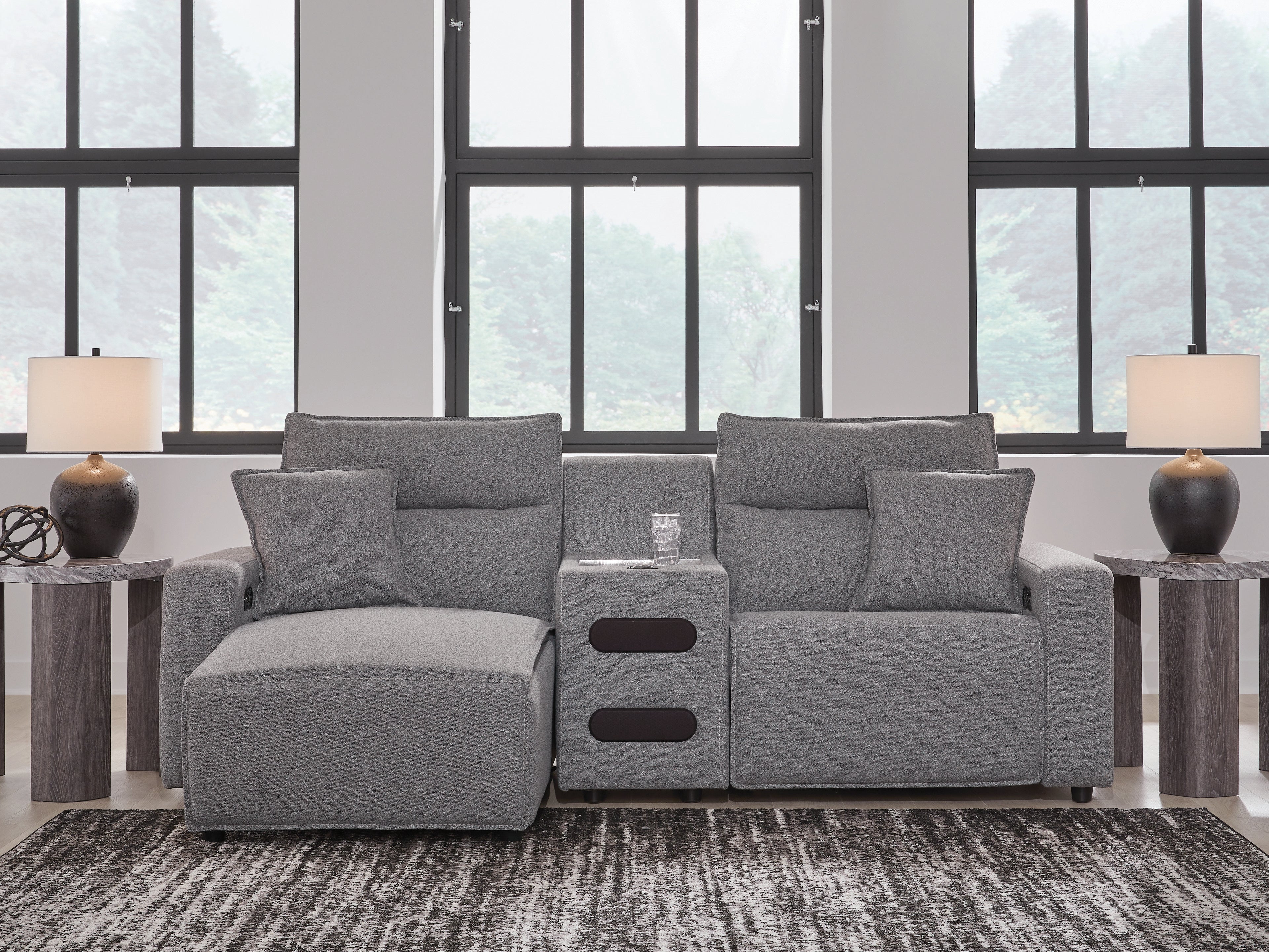 Orleans Furniture - Ashley Furniture - ModMax II Sectional - 3-Piece Power Reclining Sectional with Chaise and Audio Console / Salt and Pepper - 65906S18
