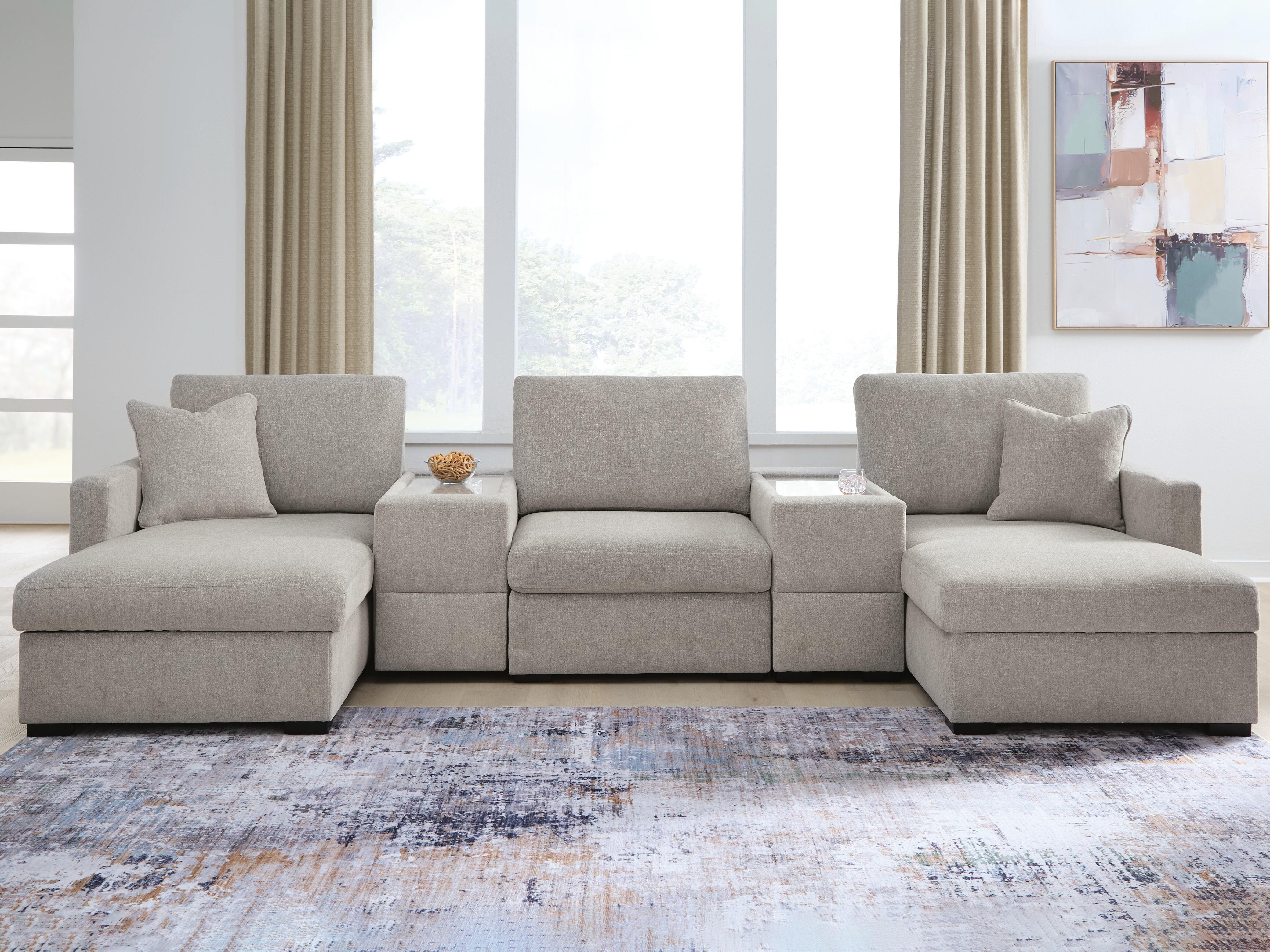 Orleans Furniture - Ashley Furniture - ModMax Luxe Sectional - RAF 5-Piece Double Chaise Sectional with Storage Consoles / Flint - 68605S38