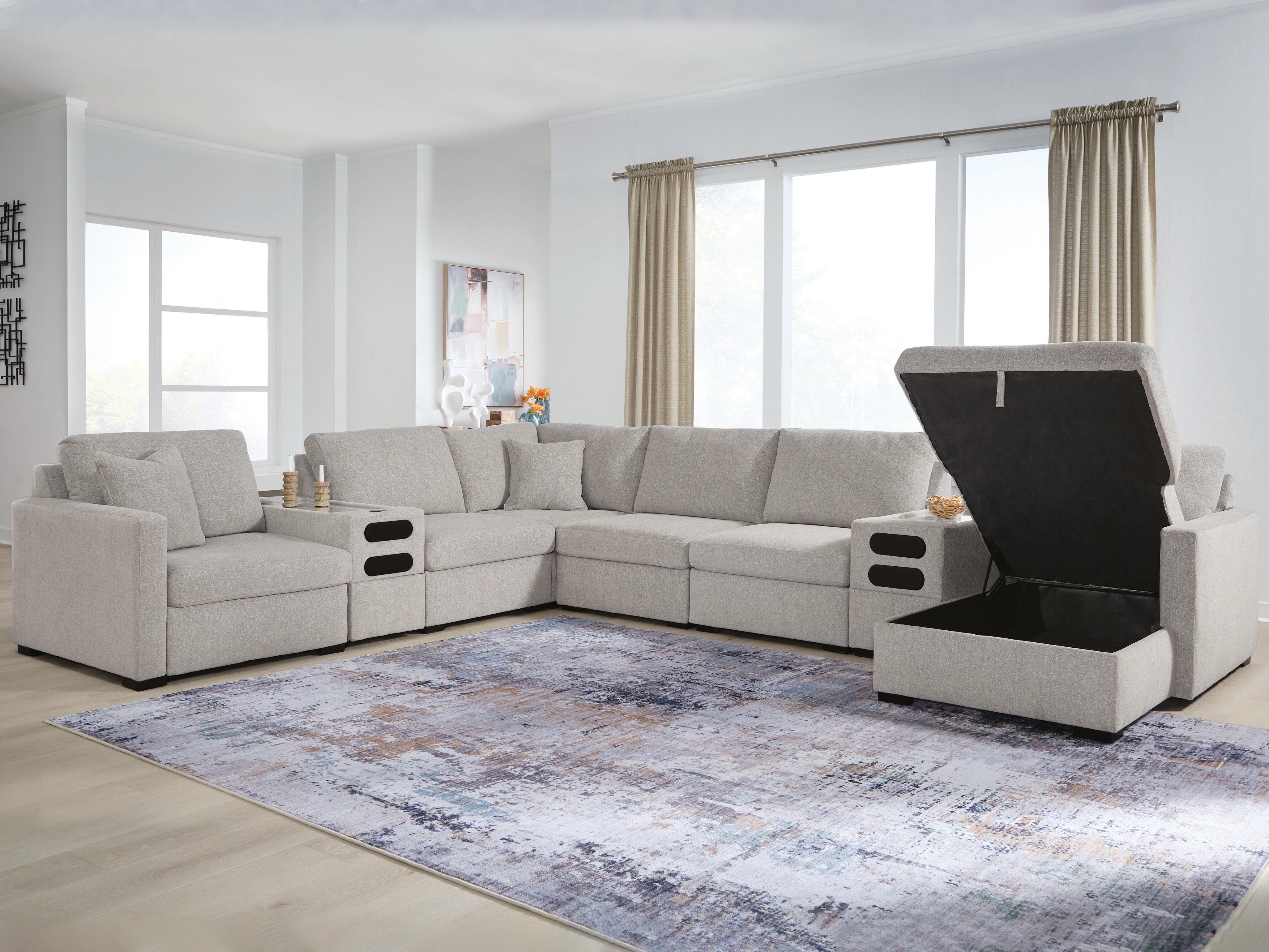 Orleans Furniture - Ashley Furniture - ModMax Luxe Sectional - RAF 8-Piece Sectional with Storage Chaise and Audio Consoles / Flint - 68605S80