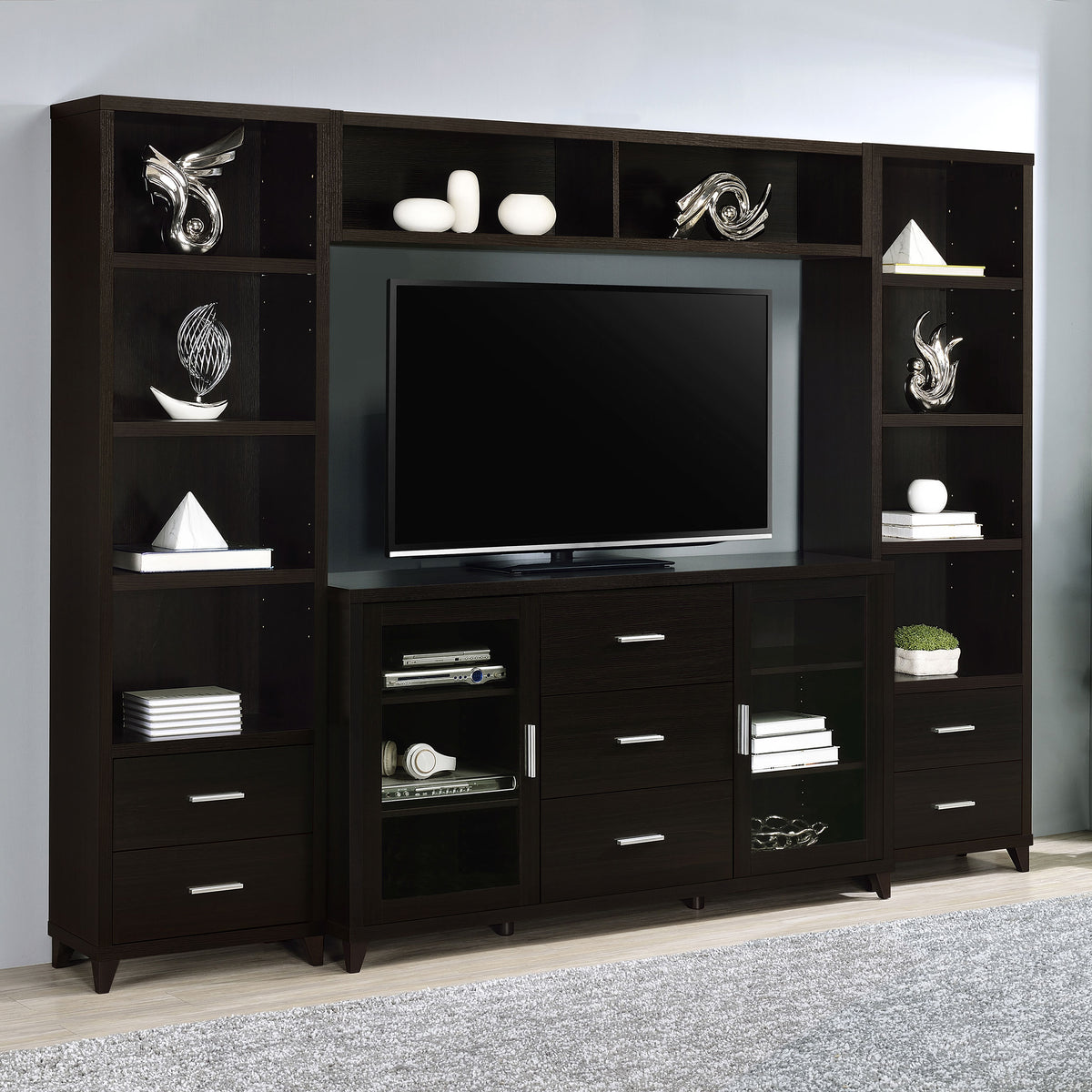 Orleans Furniture - Coaster - Lewes 4-piece 60-inch TV Entertainment Center Cappuccino - 700881-S4