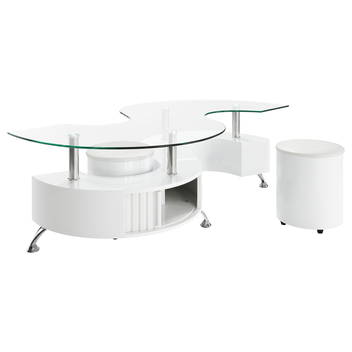 Orleans Furniture - Coaster - Buckley 3-piece Coffee Table and Stools Set White High Gloss - 703400