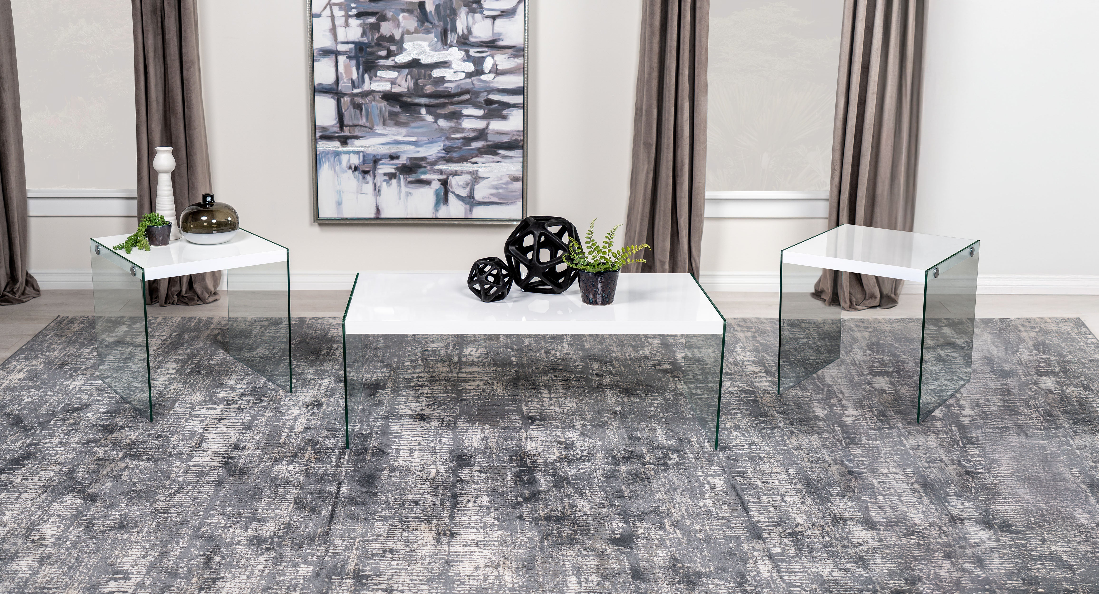 Orleans Furniture - Coaster - Opal 3-piece Coffee and End Table Set White High Gloss - 704148-S3