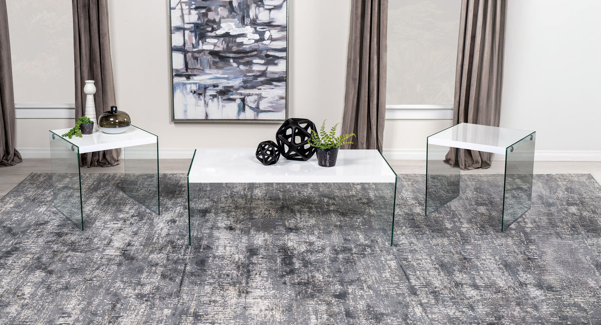 Orleans Furniture - Coaster - Opal 3-piece Coffee and End Table Set White High Gloss - 704148-S3