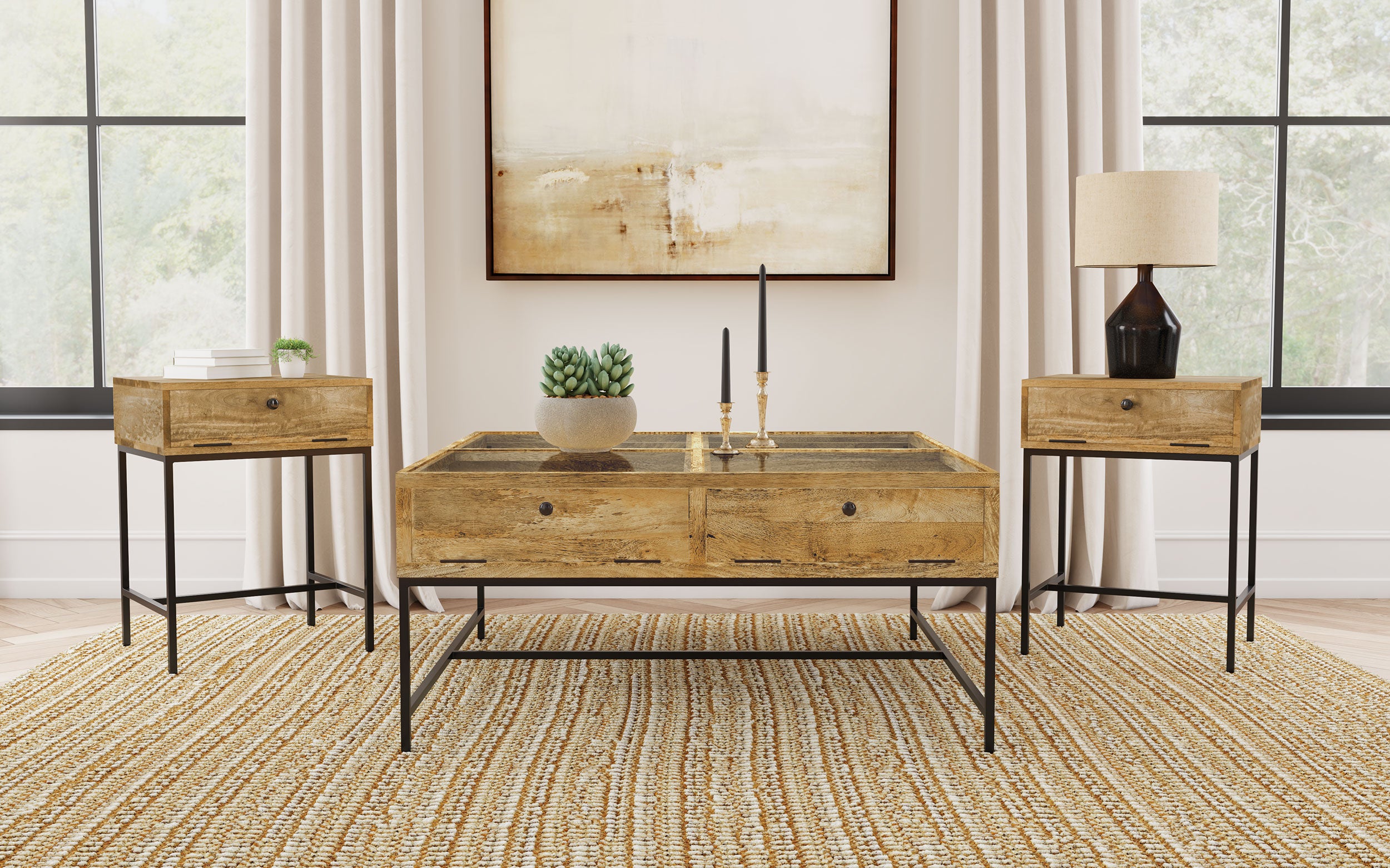 Orleans Furniture - Coaster - Stephie 3-piece Square Coffee and End Table Set Honey Brown - 704698-S3