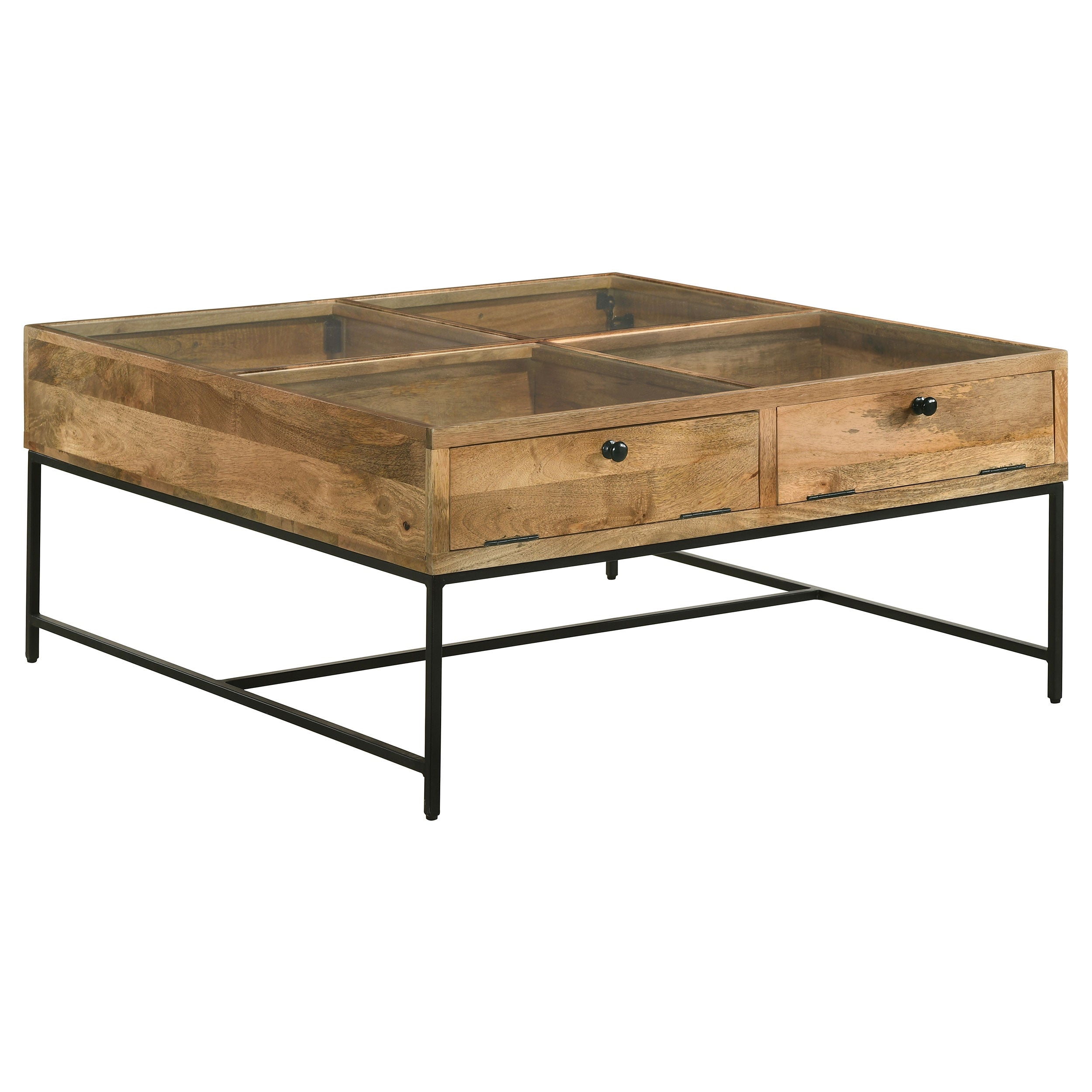 Orleans Furniture - Coaster - Stephie 4-drawer Square Glass Top Coffee Table Honey Brown - 704698