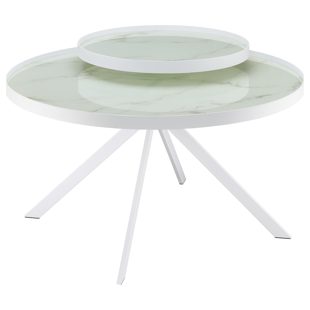 Orleans Furniture - Coaster - Briggs Round Marble Printed Glass Top Coffee Table White - 706258