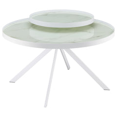Orleans Furniture - Coaster - Briggs Round Marble Printed Glass Top Coffee Table White - 706258