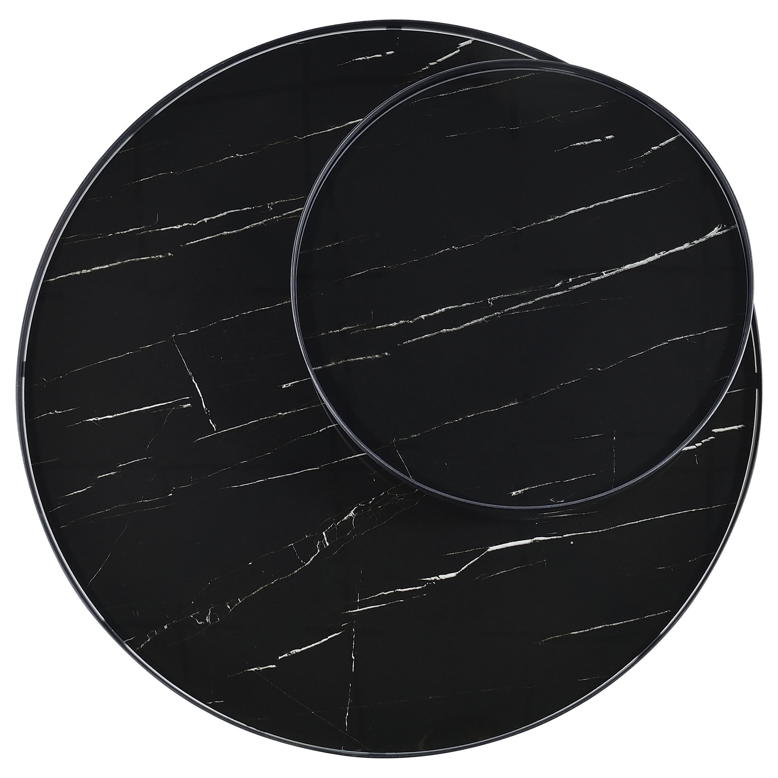 Briggs Round Marble Printed Glass Top Coffee Table Black
