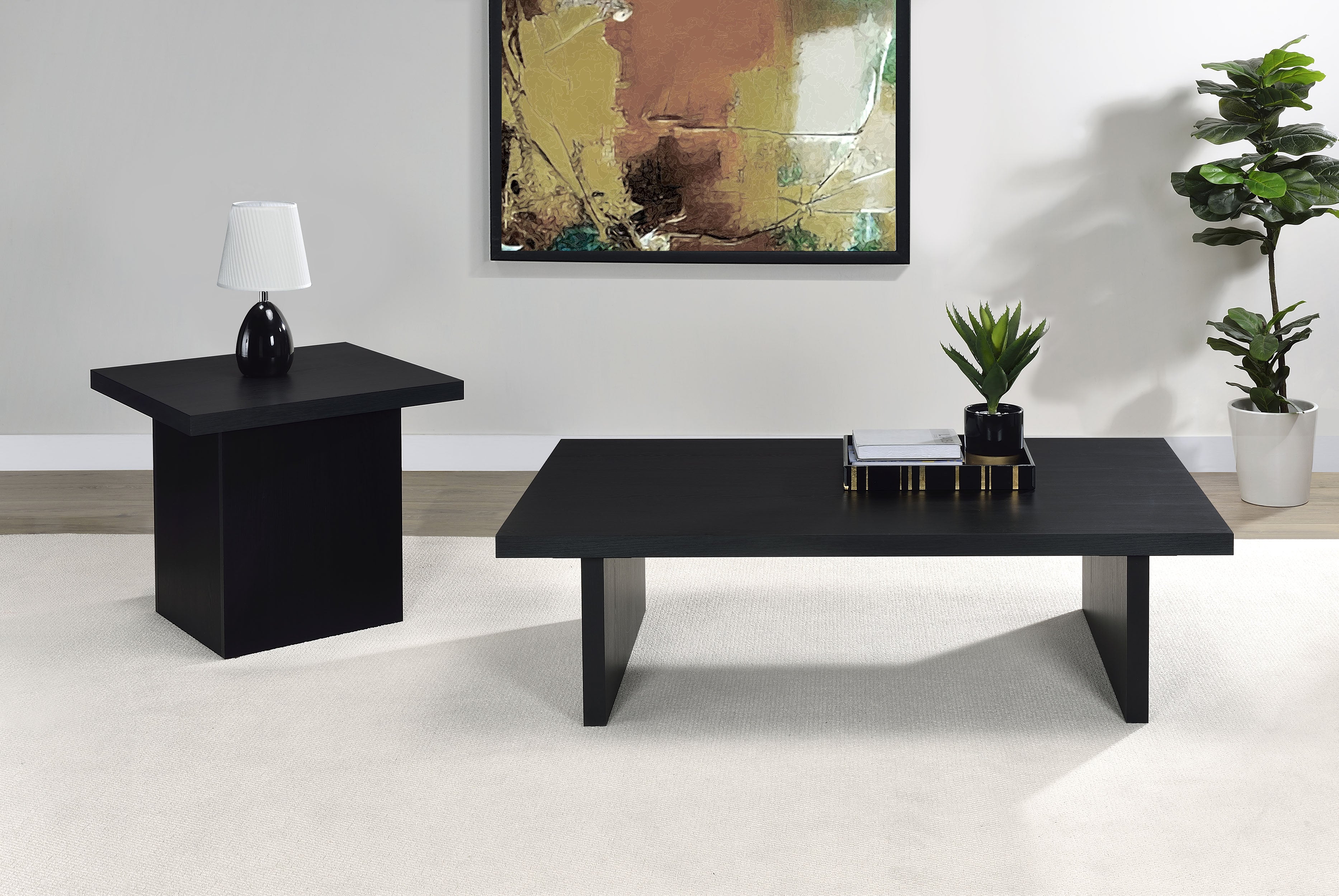 Orleans Furniture - Coaster - Max 2-piece Rectangular Coffee and End Table Set Black - 706278-S2