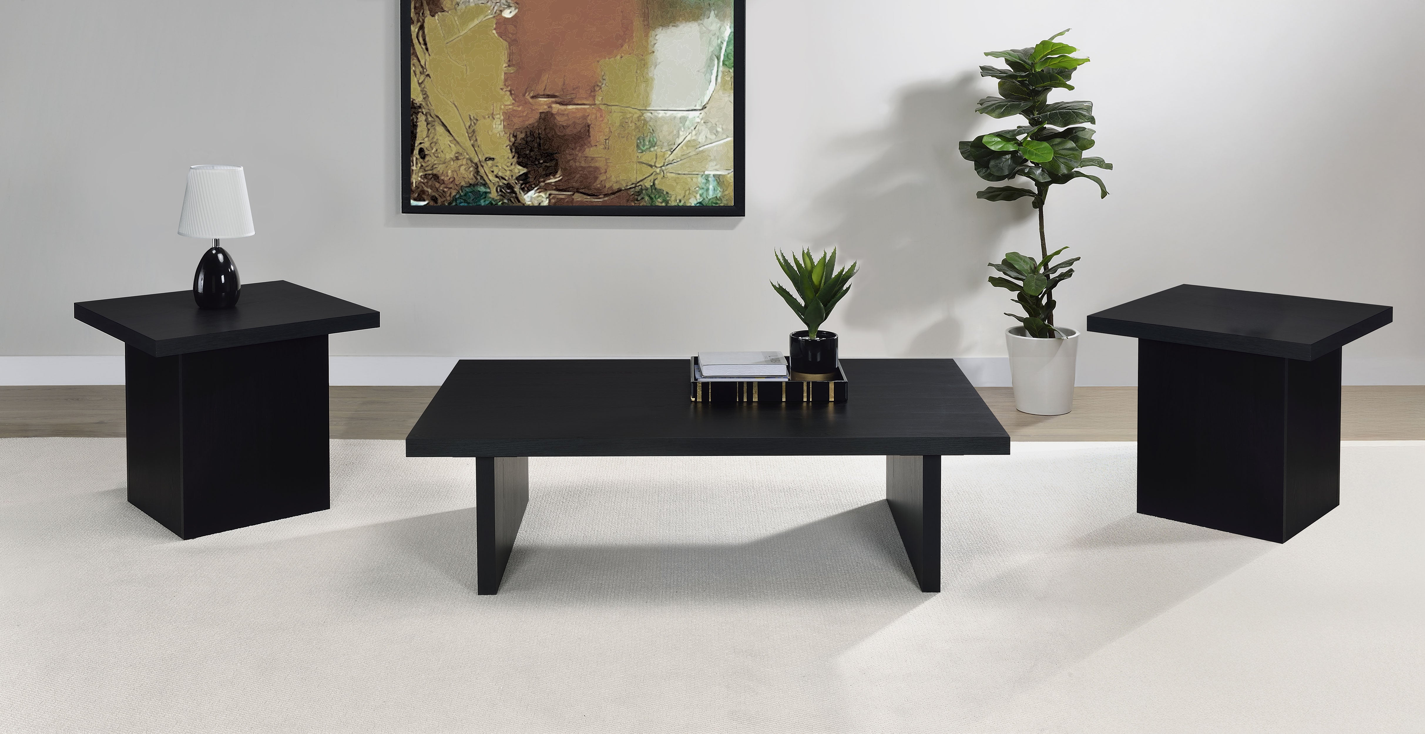 Orleans Furniture - Coaster - Max 3-piece Rectangular Coffee and End Table Set Black - 706278-S3