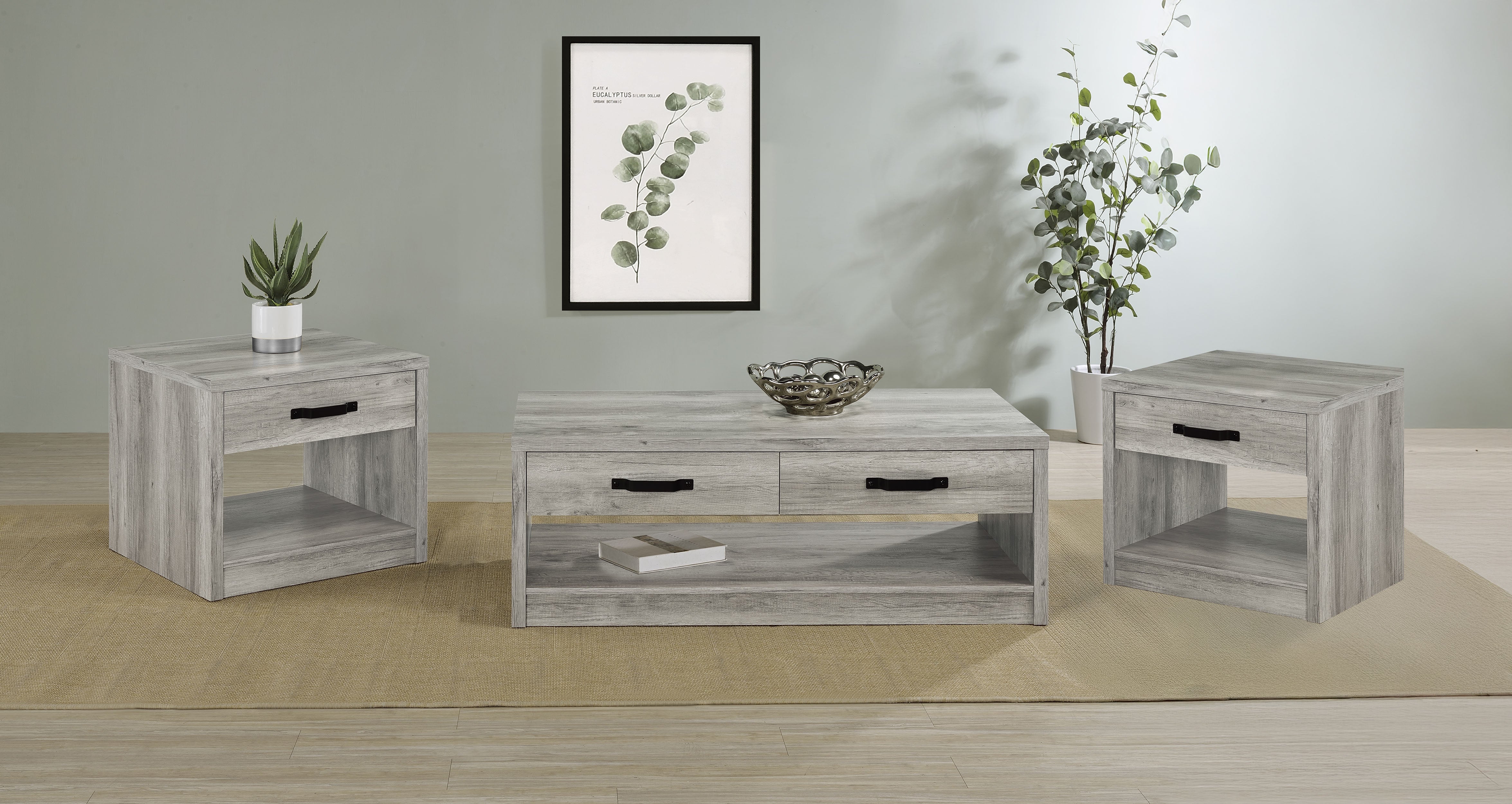 Orleans Furniture - Coaster - Felix 3-piece Coffee and End Table Set Grey Driftwood - 707728-S3