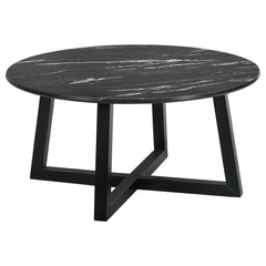 Orleans Furniture - Coaster - Skylark Round Marble-like SmartTop Coffee Table Black - 707848