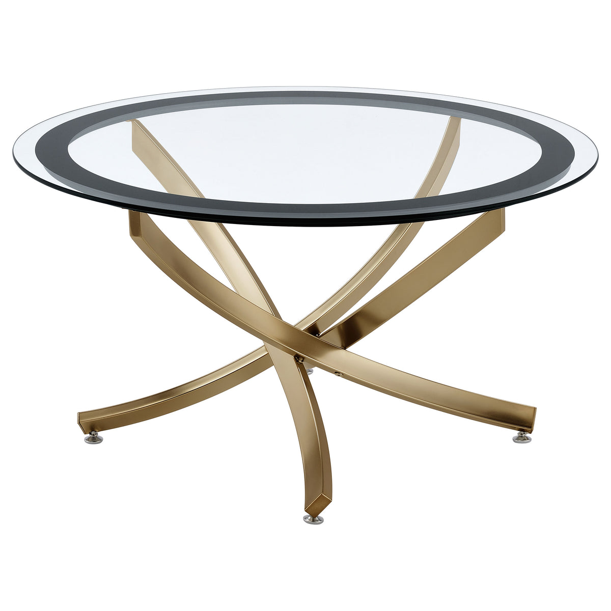 Orleans Furniture - Coaster - Brooke Round Glass Top Coffee Table Metal Base Brass - 707888
