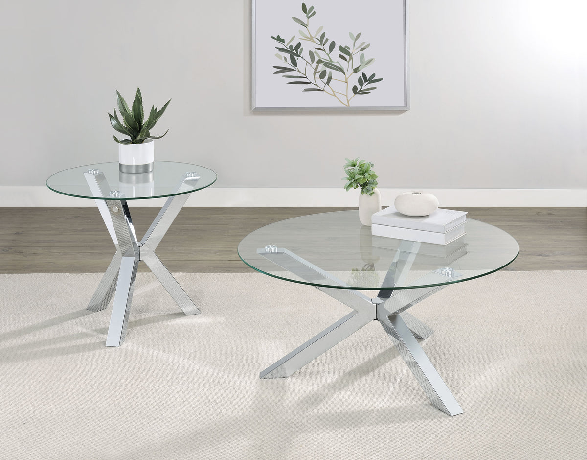 Orleans Furniture - Coaster - Kenzie 2-piece Round Coffee and End Table Set Chrome - 708128-S2