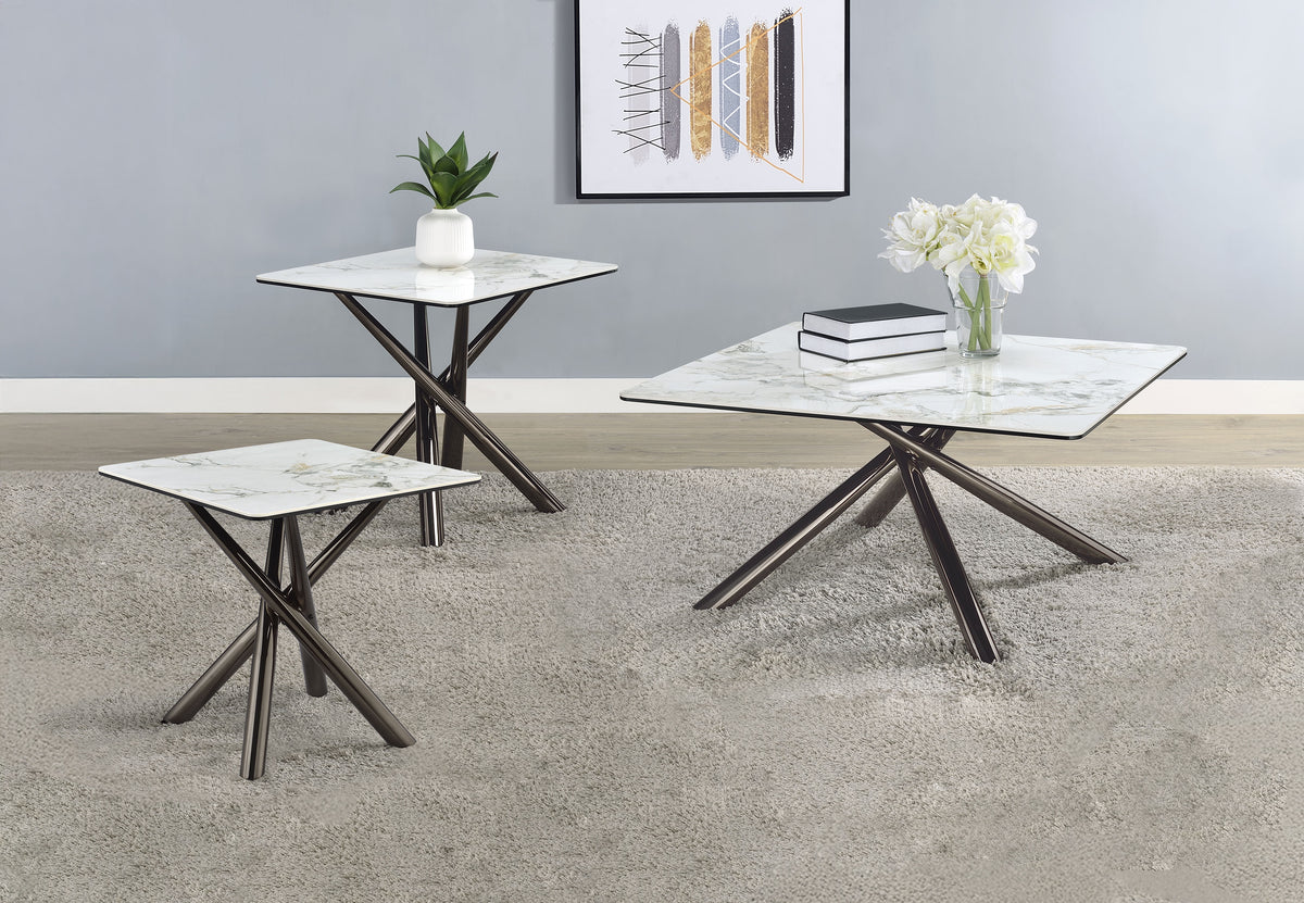 Orleans Furniture - Coaster - Carvell 3-piece Square Coffee and End Table Set Mirage White - 708138-S3