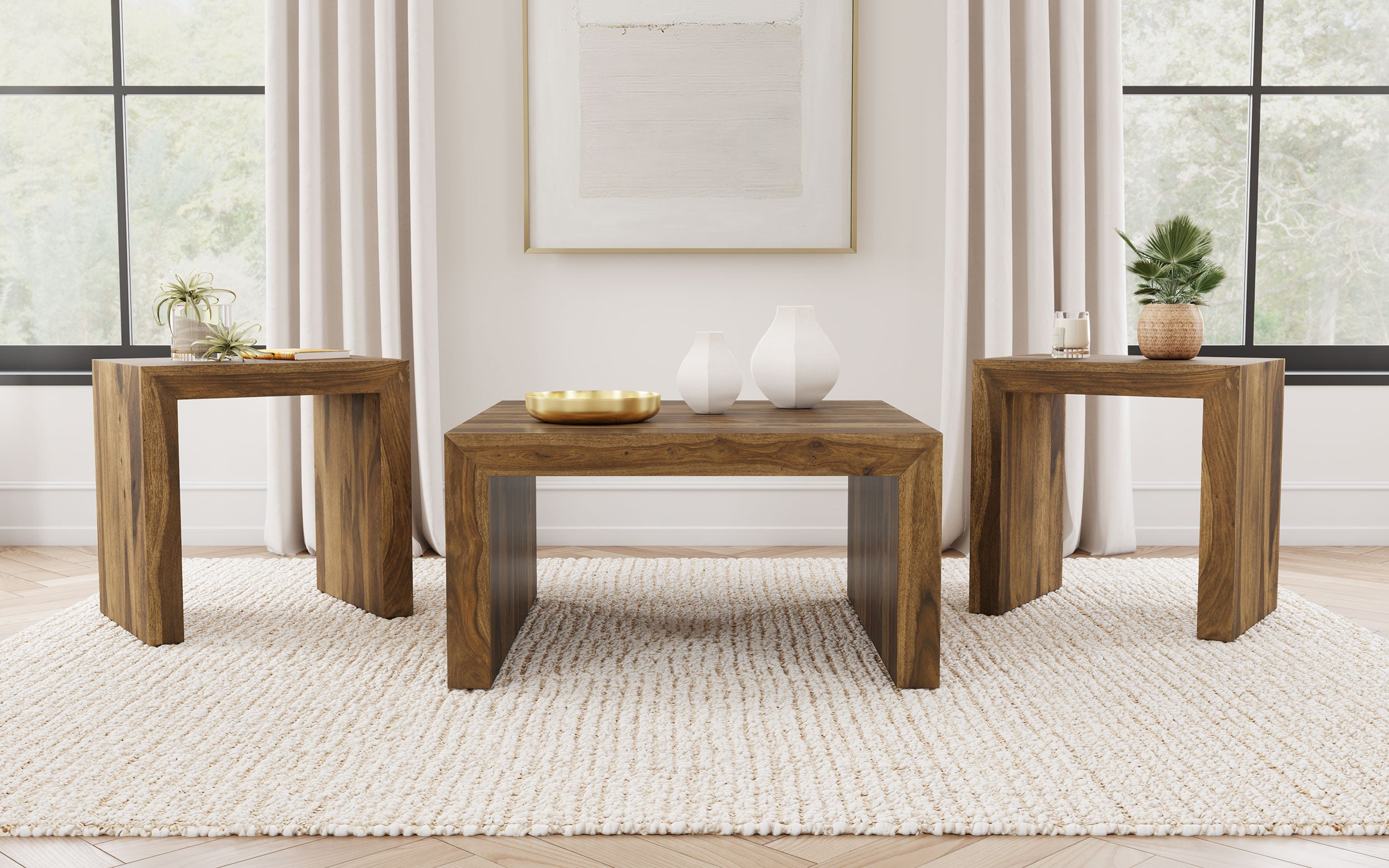 Orleans Furniture - Coaster - Odilia 3-piece Solid Wood Coffee and End Table Set Auburn - 708418-S3