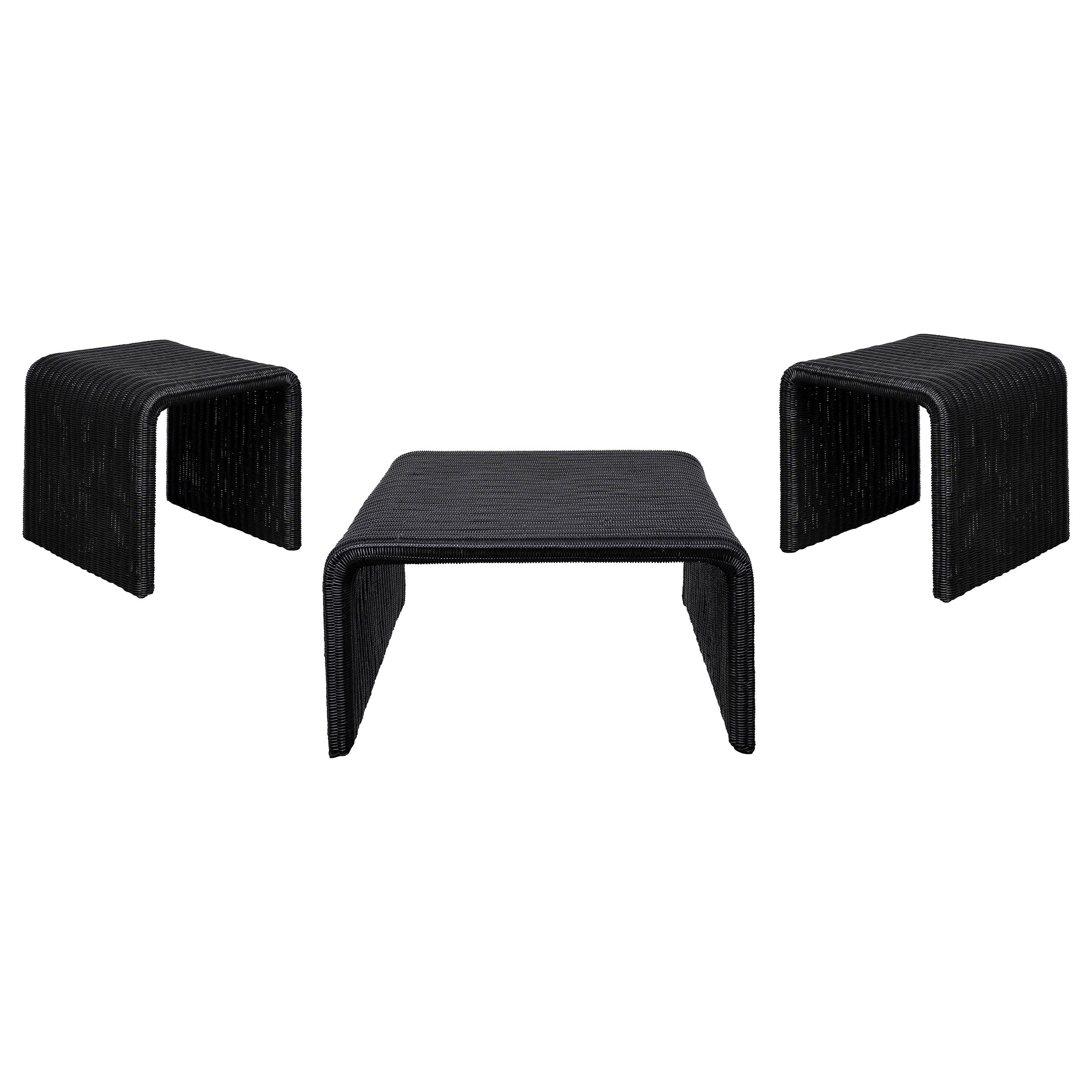 Orleans Furniture - Coaster - Cahya 3-piece Rattan Coffee and End Table Set Black - 708518-S3